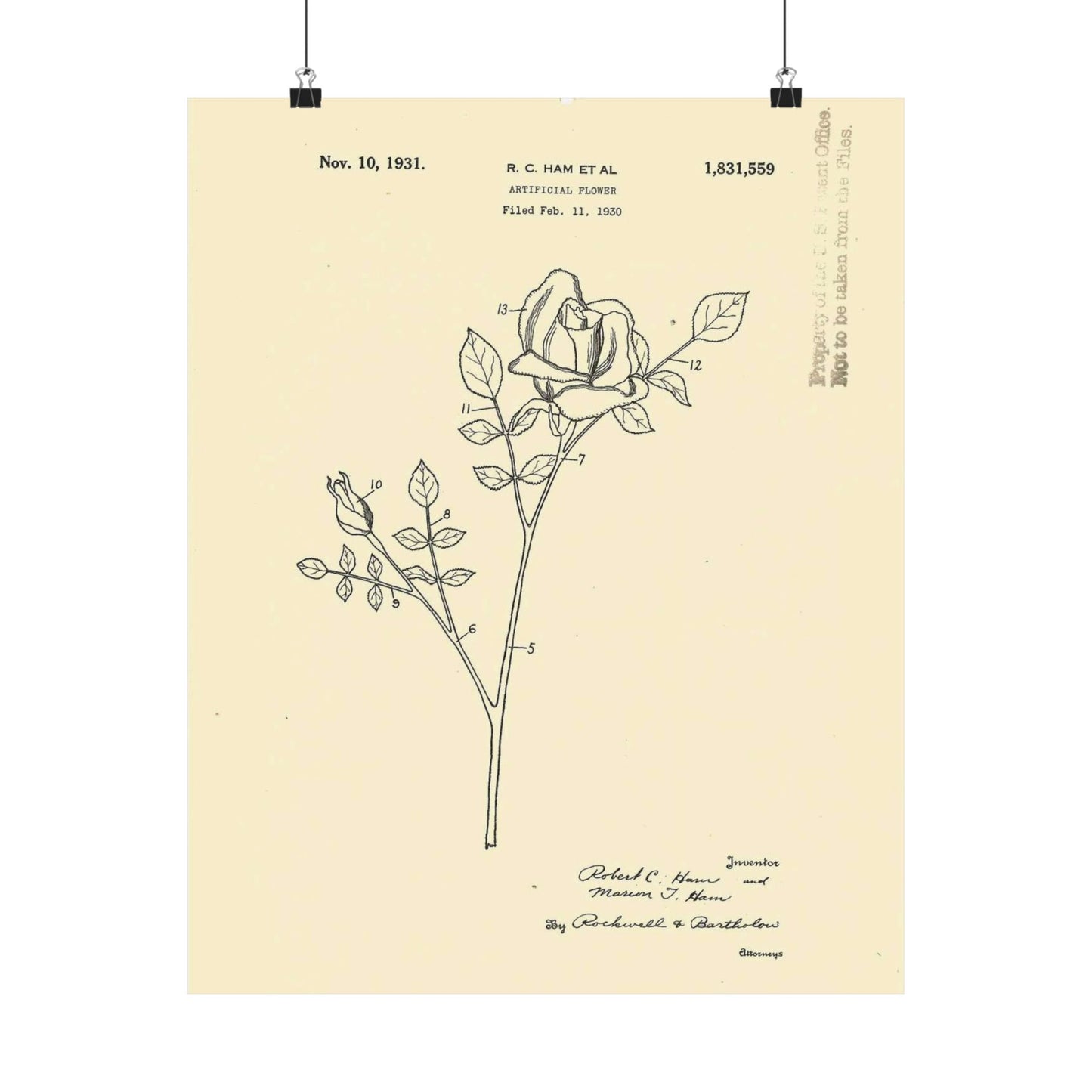 Patent Case File No. 1,831,559, Artificial Flower, Inventor(s)- Robert C. Ham and Marion T. Ham. - DPLA - 08745302078898b8870d70b04cb216a9 (page 5) High Quality Matte Wall Art Poster for Home, Office, Classroom