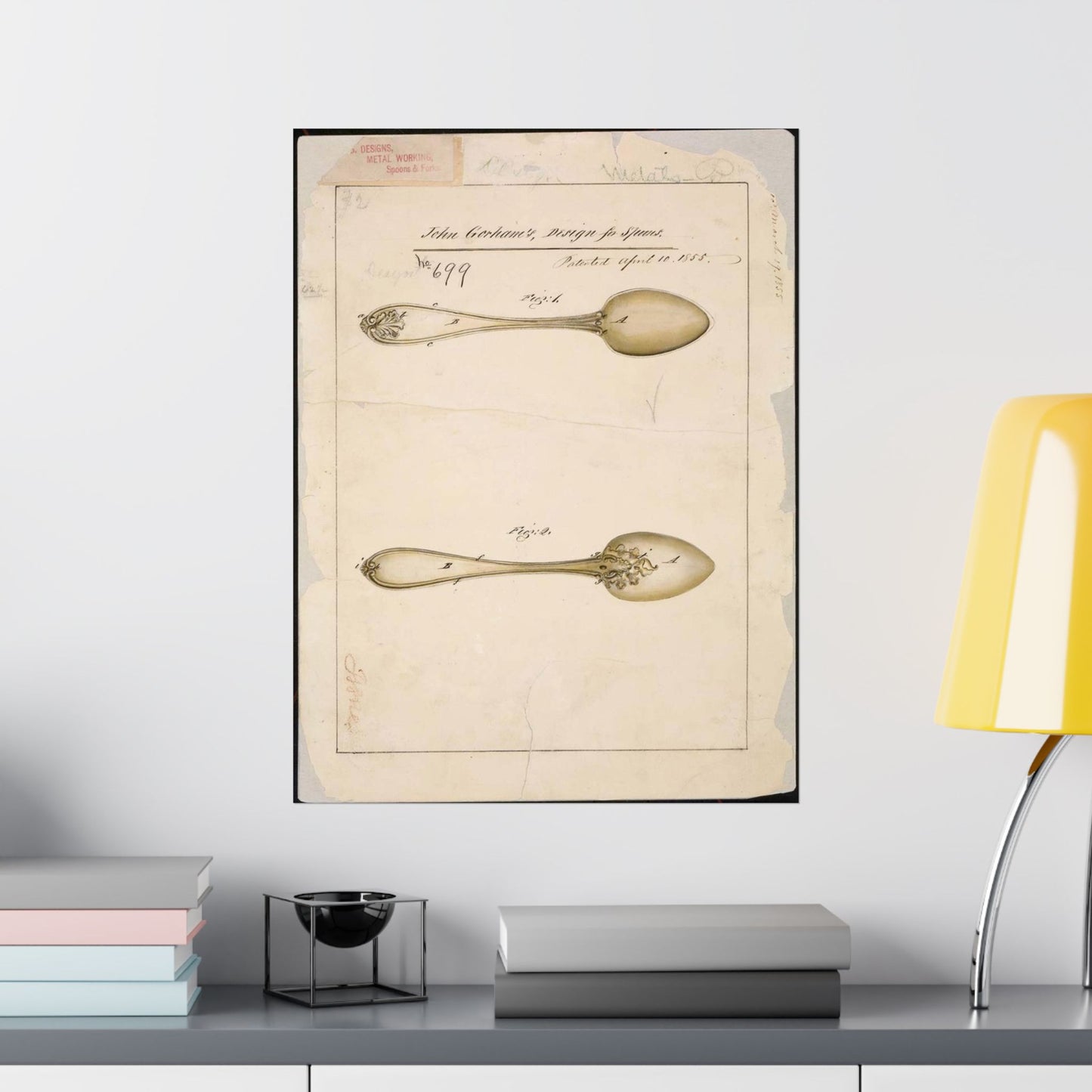 Patent drawing - Drawing of Design for Spoons Public domain image High Quality Matte Wall Art Poster for Home, Office, Classroom
