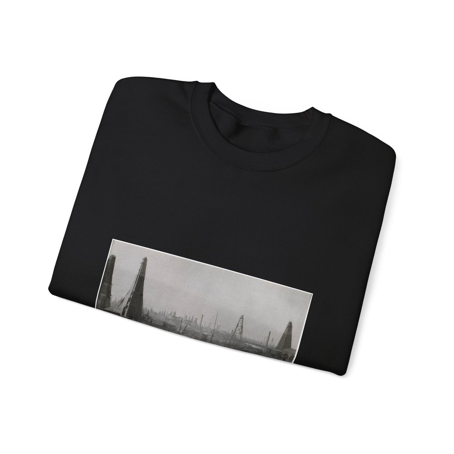 Baku. Oil production. - Drawing. Public domain image. Black Heavy Blend Adult Crew Neck SweatShirt