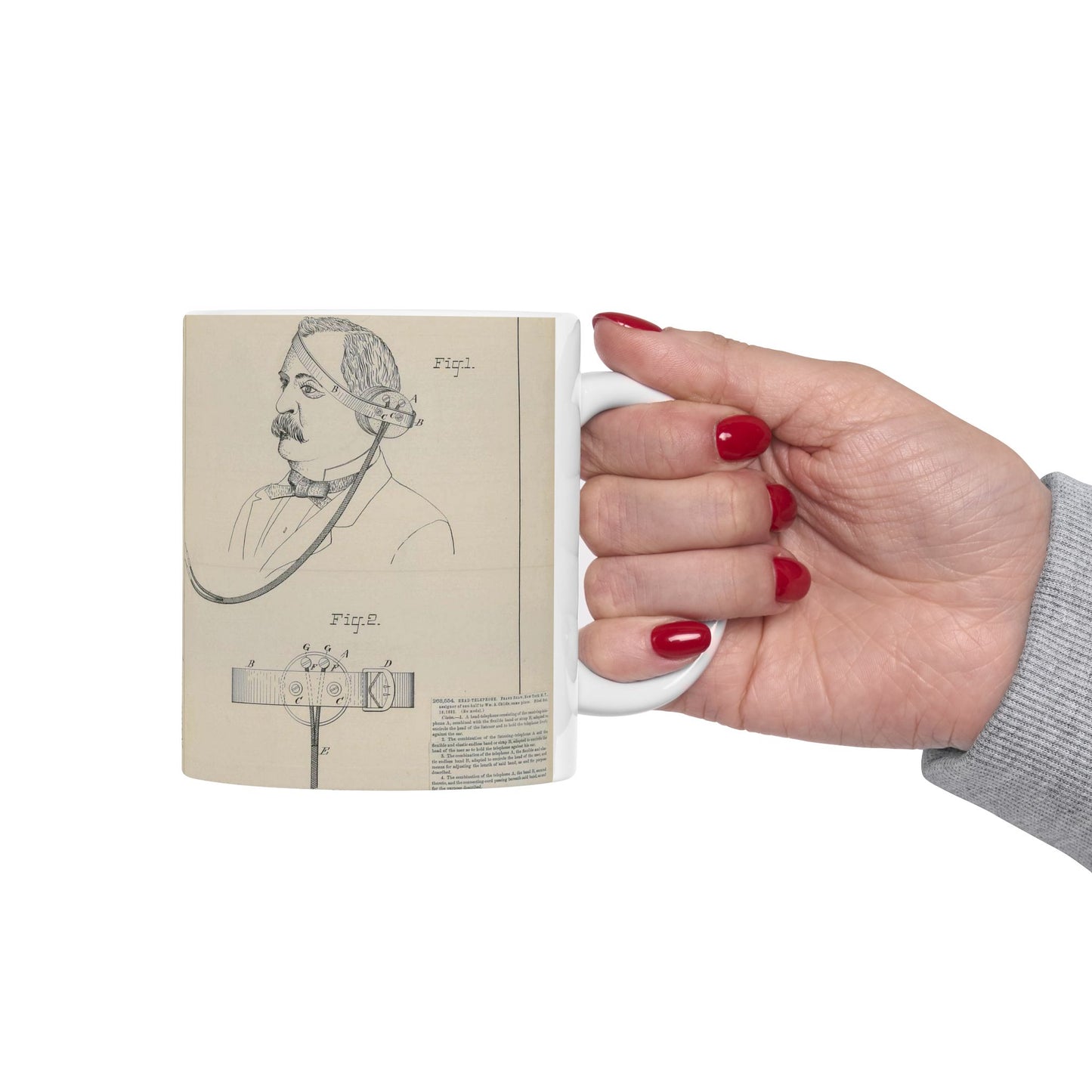 Patent drawing - for F. Shaw's Head Telephone Public domain image Beautiful Novelty Ceramic Coffee Mug 11oz