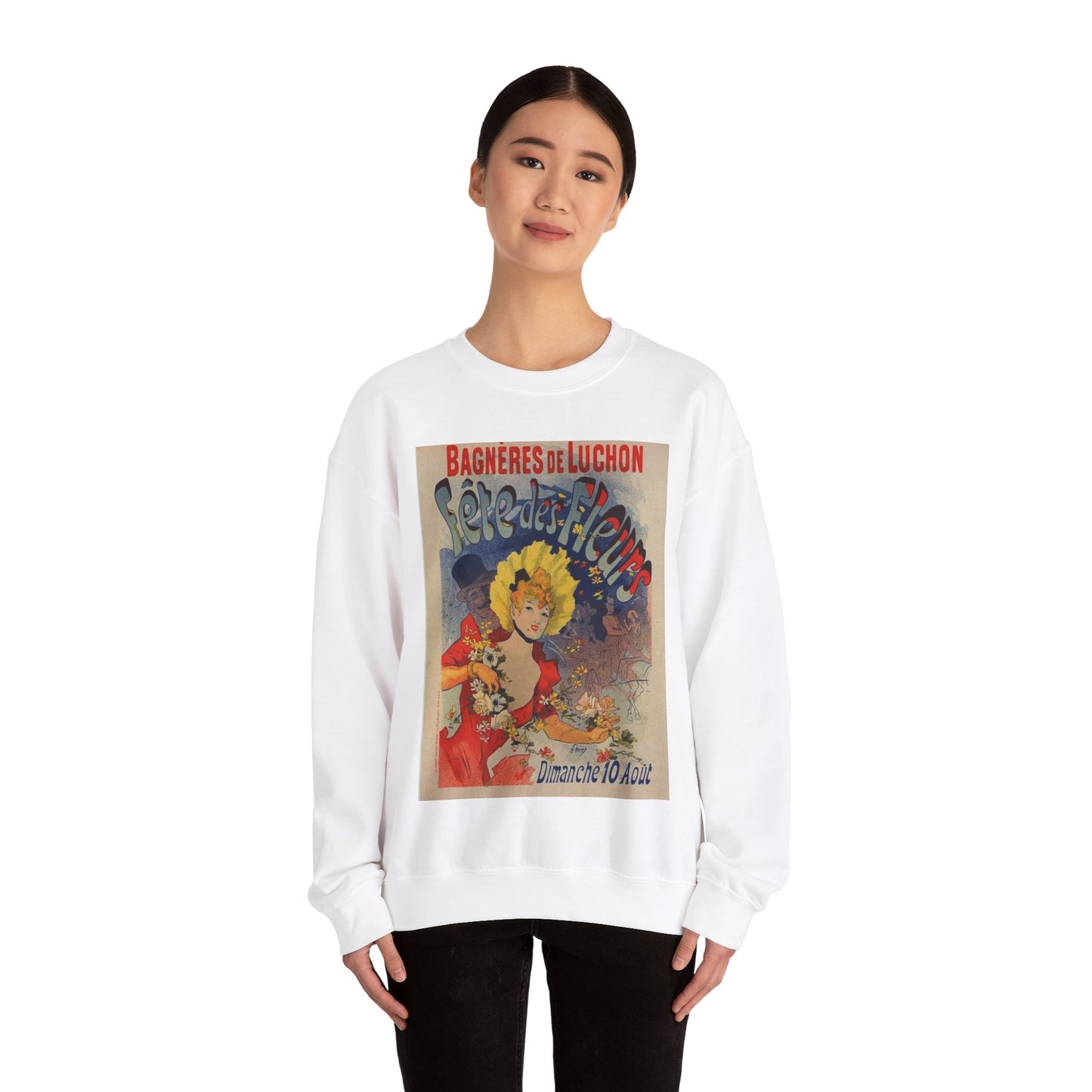 Affiche pour la "Fête des Fleurs de Bagnères-de-Luchon". White Heavy Blend Adult Crew Neck SweatShirt