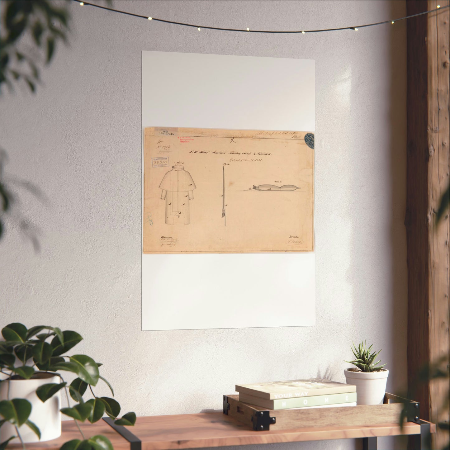 Patent drawing - Drawing of Combined Military Cloak and Mattress Public domain image High Quality Matte Wall Art Poster for Home, Office, Classroom