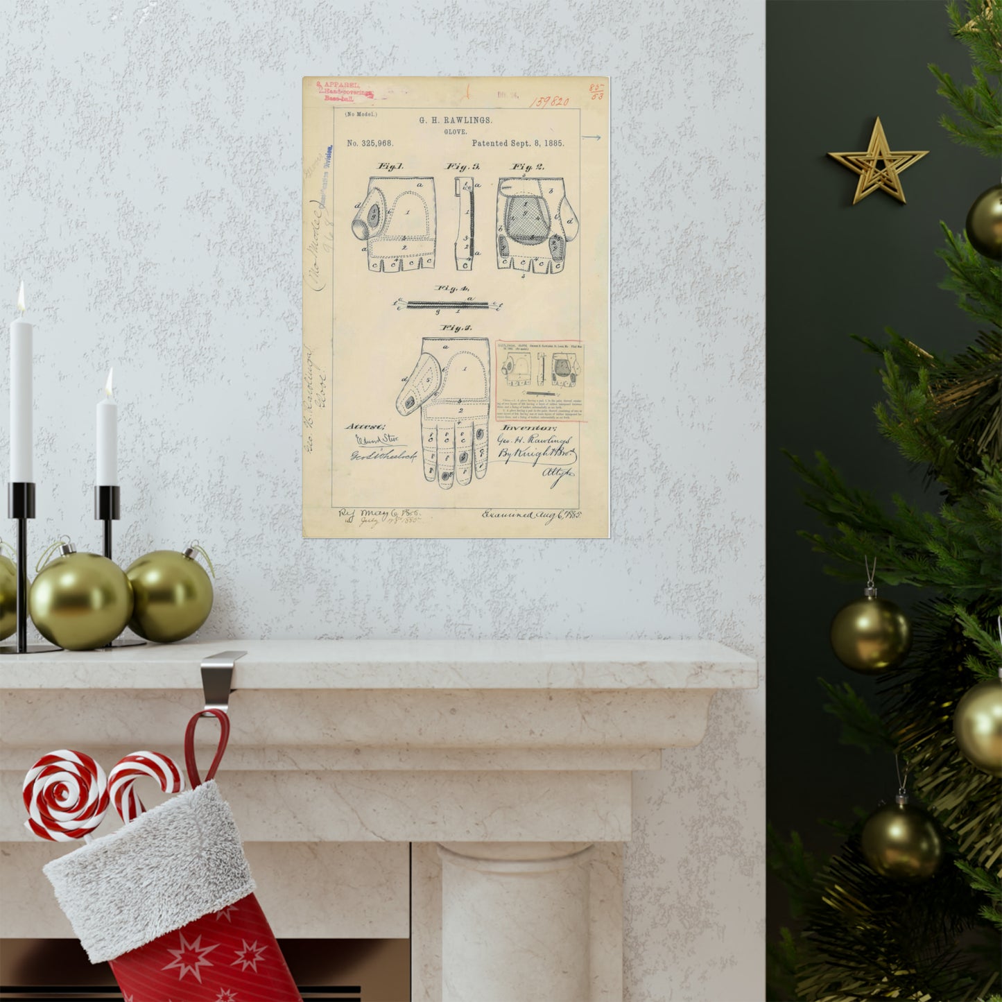 Patent drawing - Drawing for a "Base Ball Glove" Public domain image High Quality Matte Wall Art Poster for Home, Office, Classroom