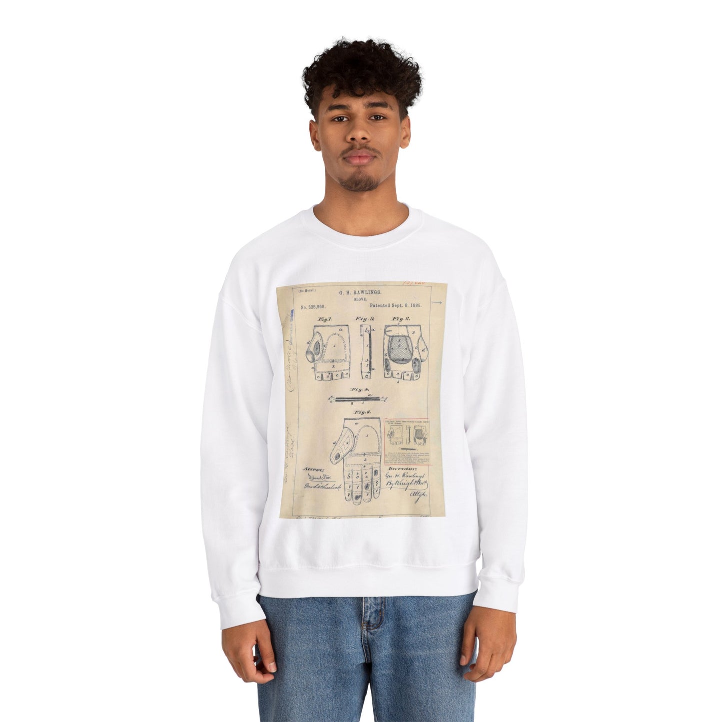 Patent drawing - Drawing for a "Base Ball Glove" Public domain image White Heavy Blend Adult Crew Neck SweatShirt