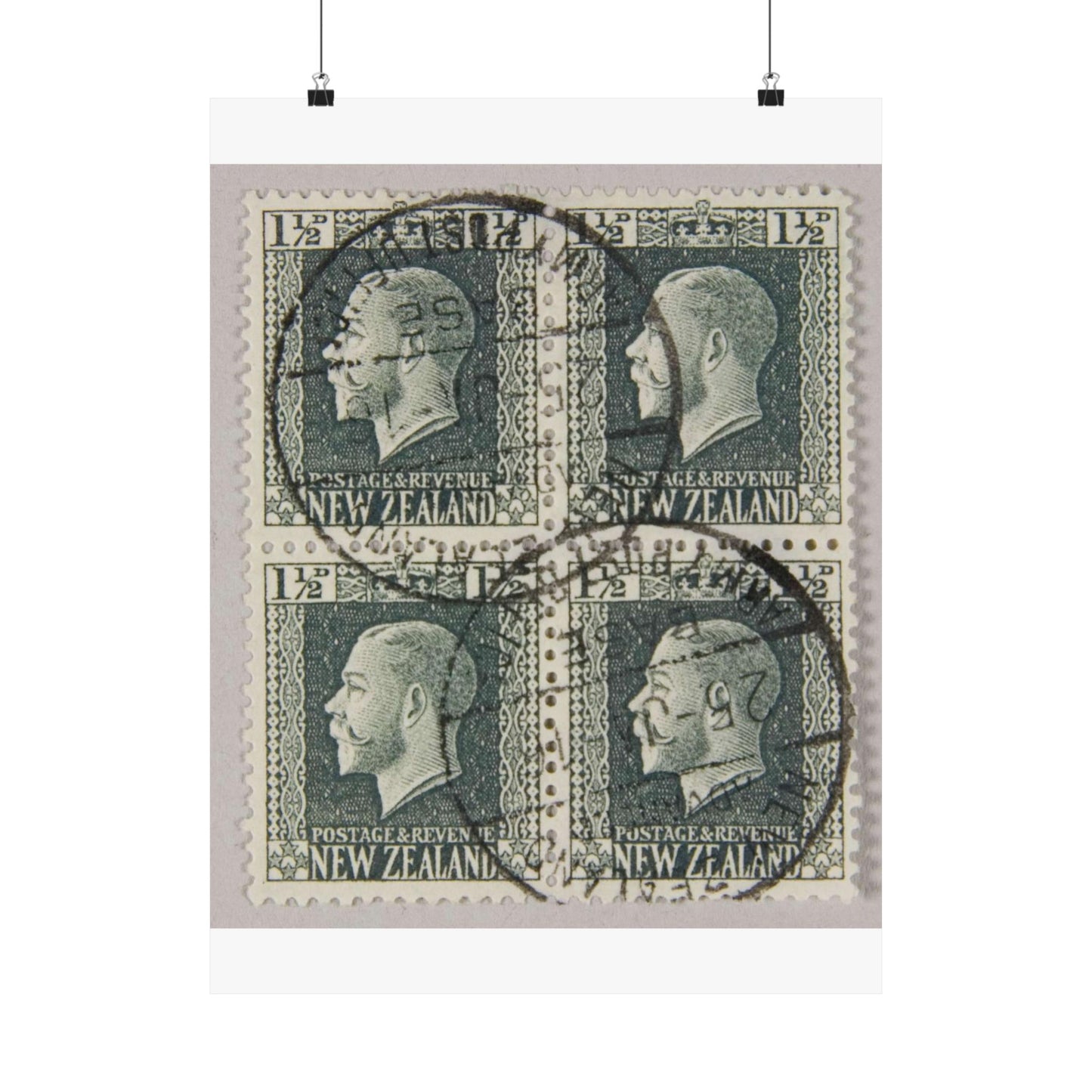 Block of one and a half penny 'King George V' definitive stamps in grey slate High Quality Matte Wall Art Poster for Home, Office, Classroom