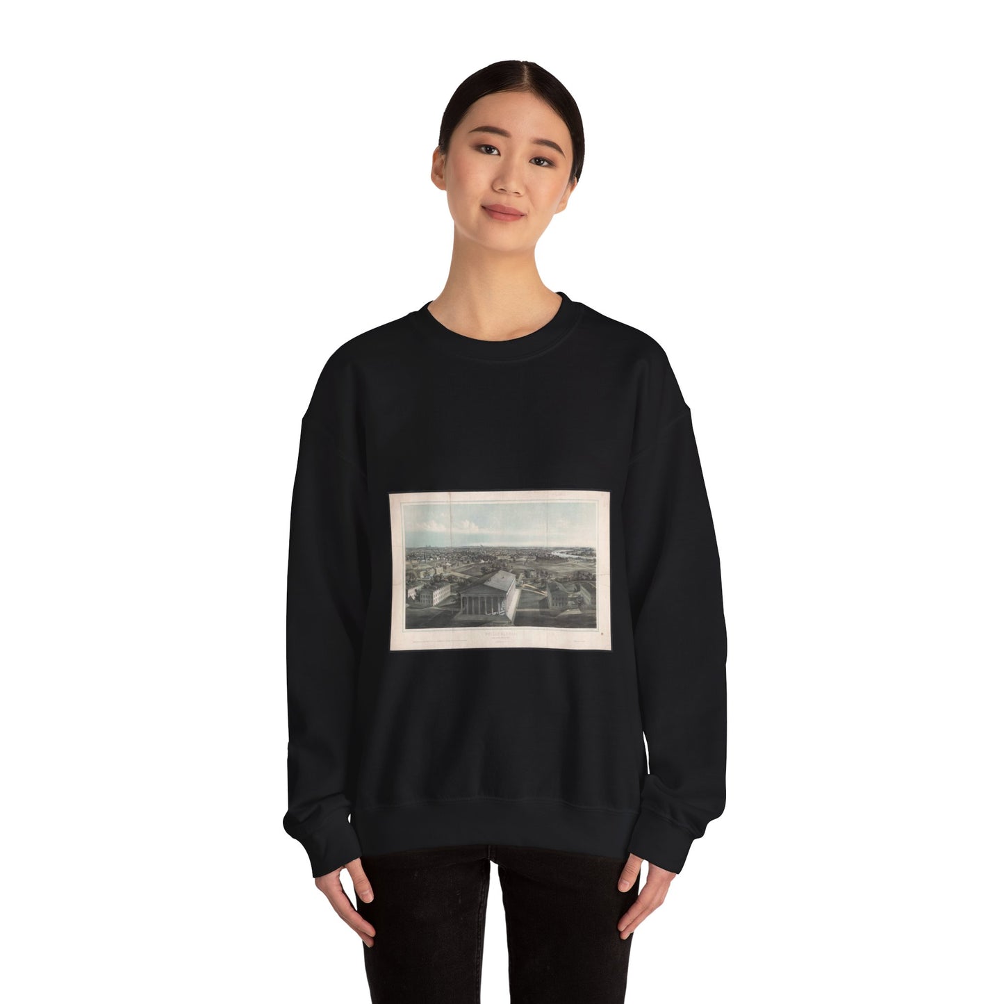 Philadelphia, from Girard College-1850 / J. W. Hill & Smith, del. ; lith. par B. F. Smith Jr. ; printed in tints by F. Michelin. Black Heavy Blend Adult Crew Neck SweatShirt