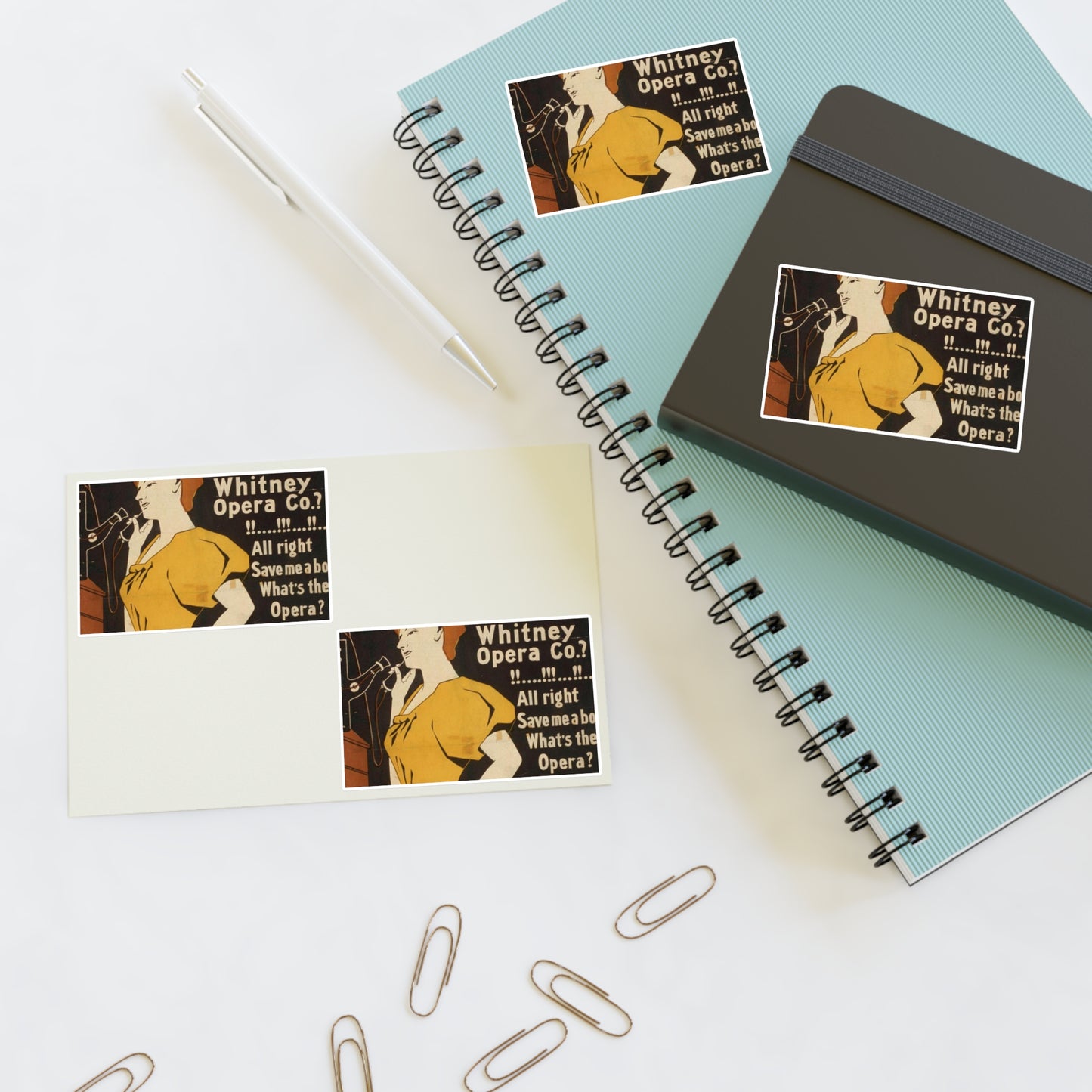 Hello! Hello! Is that so? Whitney Opera Co.? All right save me a box. What's the opera? A Normandy wedding. That's funny! Be sure and save the box Laminated UV Protective Vinyl Stickers
