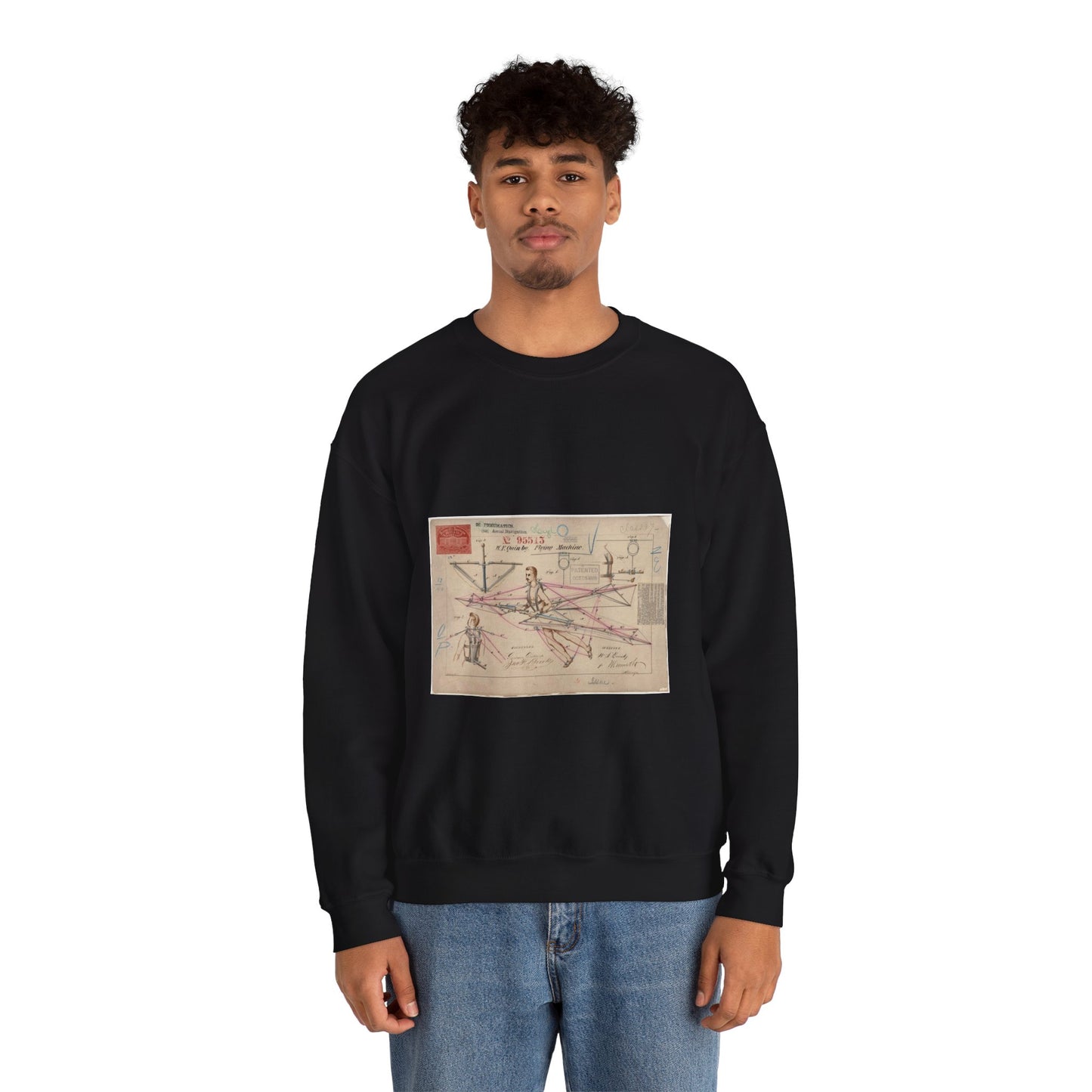 Patent drawing - for a Flying Machine Public domain image Black Heavy Blend Adult Crew Neck SweatShirt