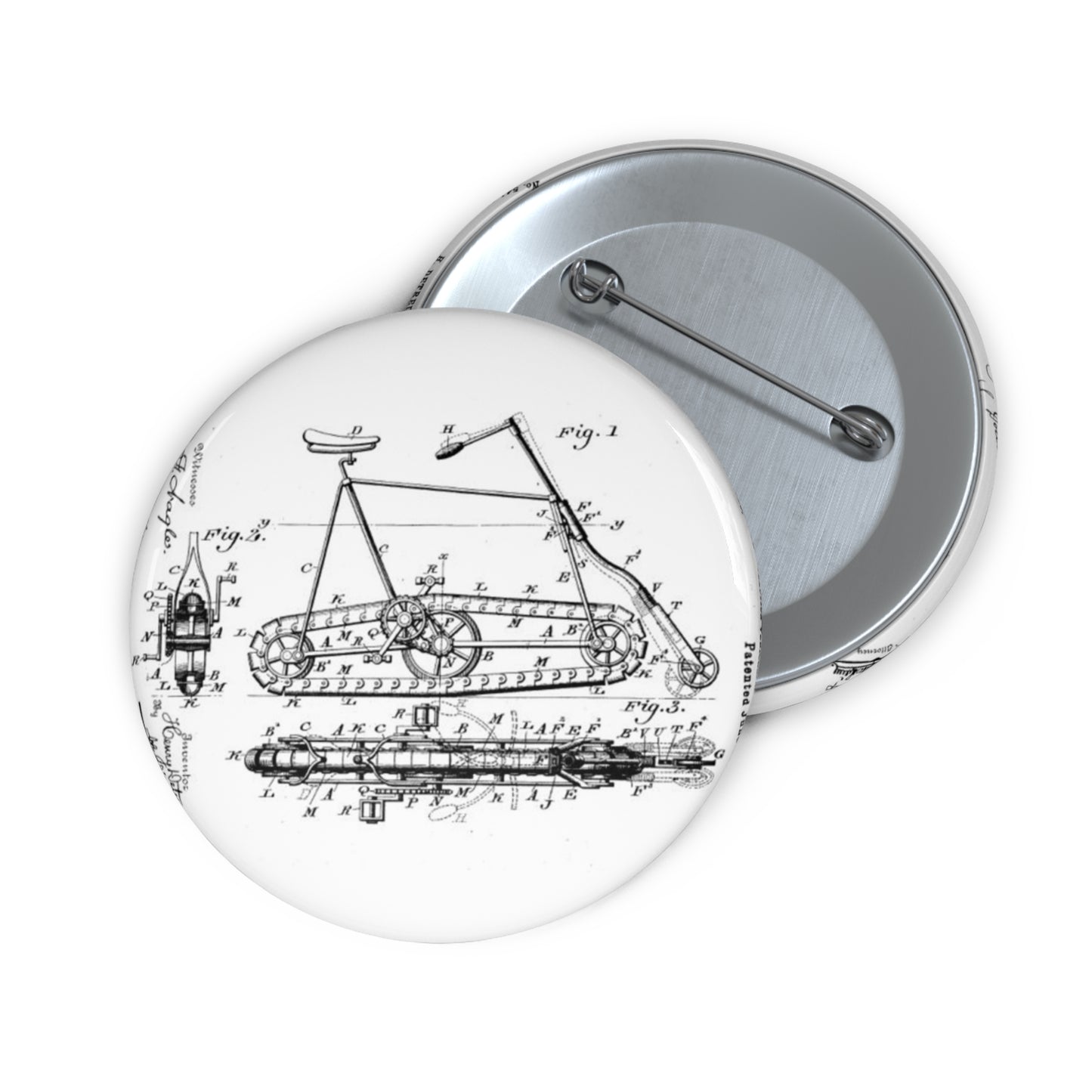 Patent drawing - Traction "Vehicle" (Bicycle Patent, 1895) Public domain image Pin Buttons with Crisp Design