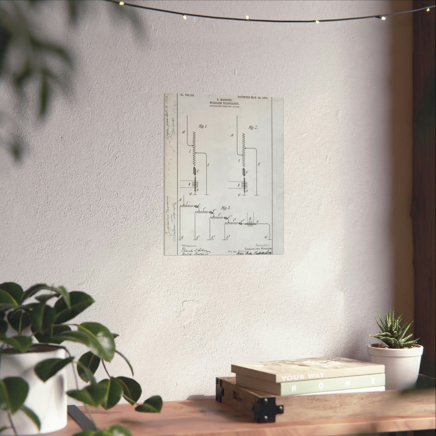 Patent drawing - for G. Marconi's Wireless Telegraphy Public domain image High Quality Matte Wall Art Poster for Home, Office, Classroom