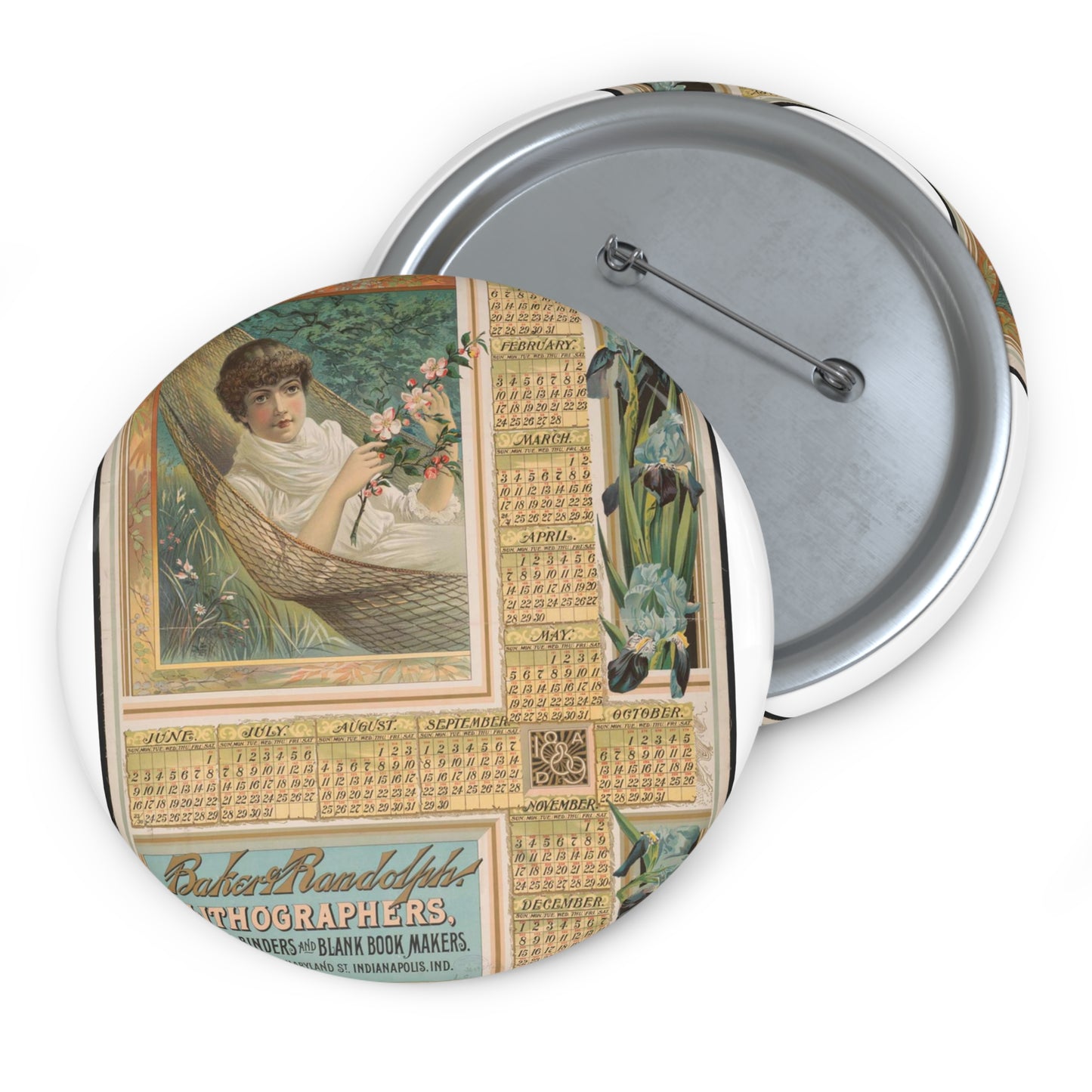 Barker & Randolph, lithographers, printers, binders and black book makers Pin Buttons with Crisp Design