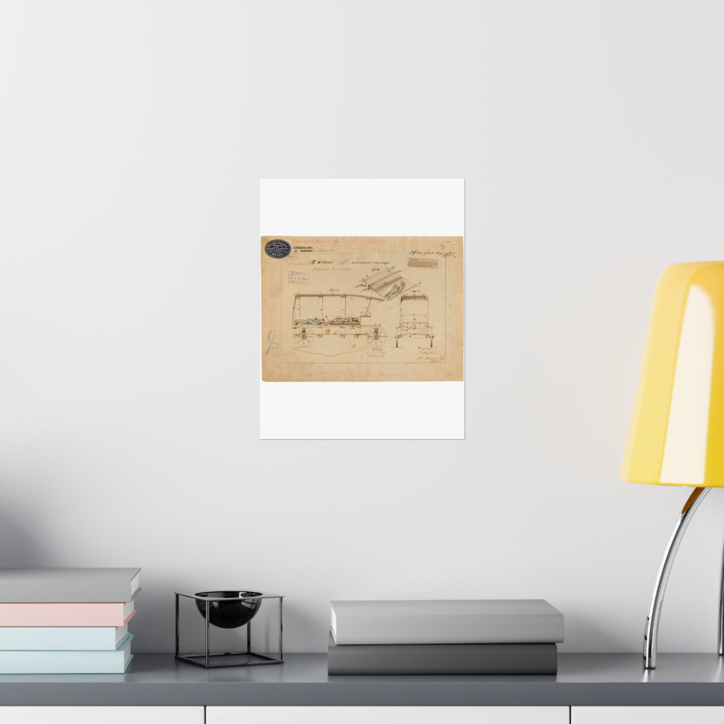 Patent drawing - Drawing of Improved Ambulance Carriage Public domain image High Quality Matte Wall Art Poster for Home, Office, Classroom