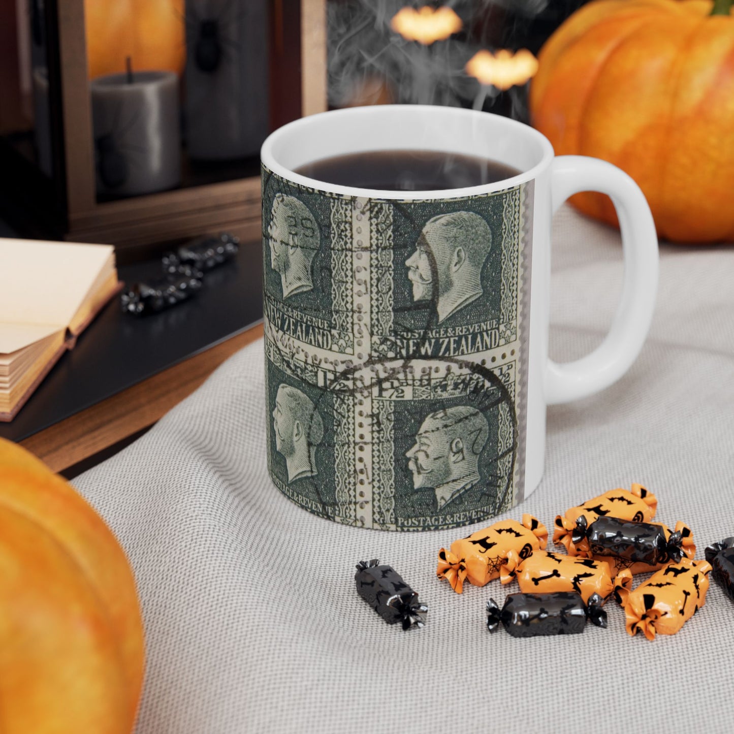 Block of one and a half penny 'King George V' definitive stamps in grey slate Beautiful Novelty Ceramic Coffee Mug 11oz