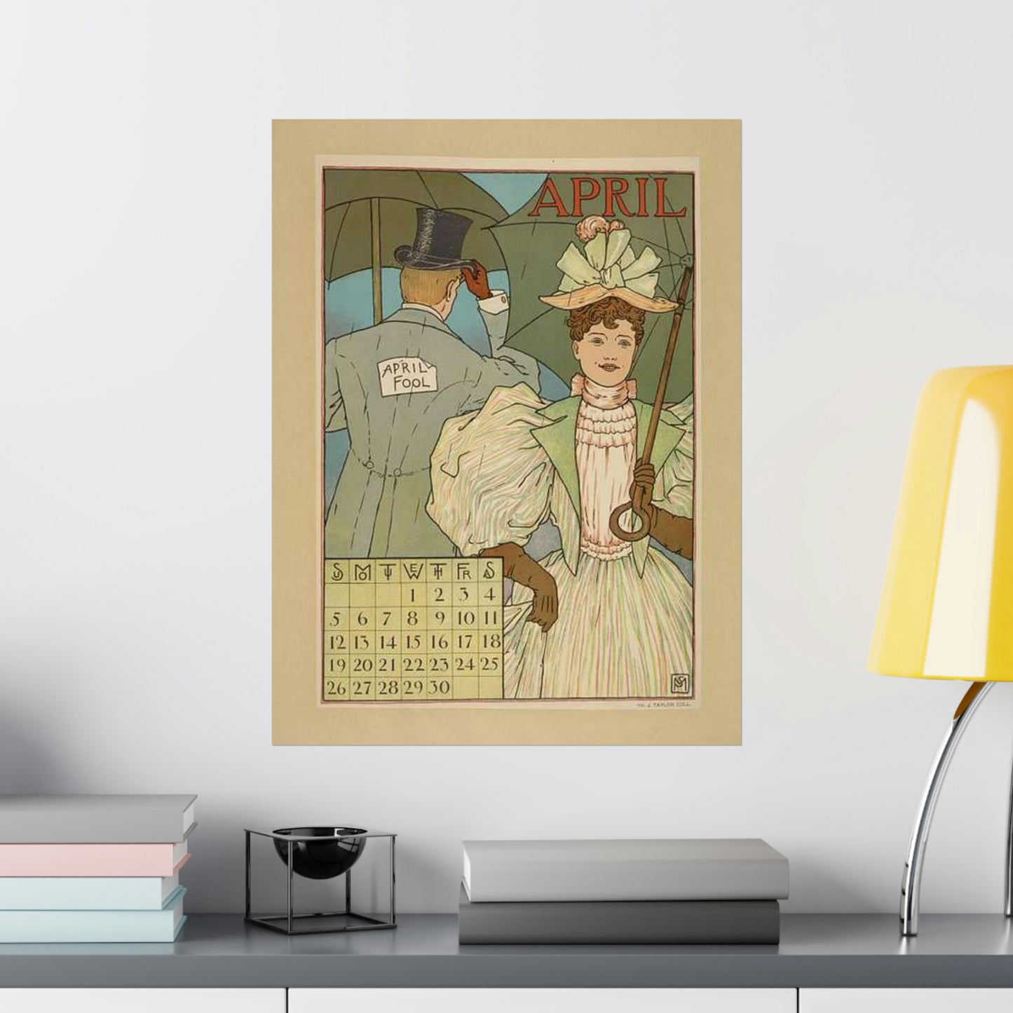 April, Art Nouveau Poster - Art nouveau public domain poster High Quality Matte Wall Art Poster for Home, Office, Classroom