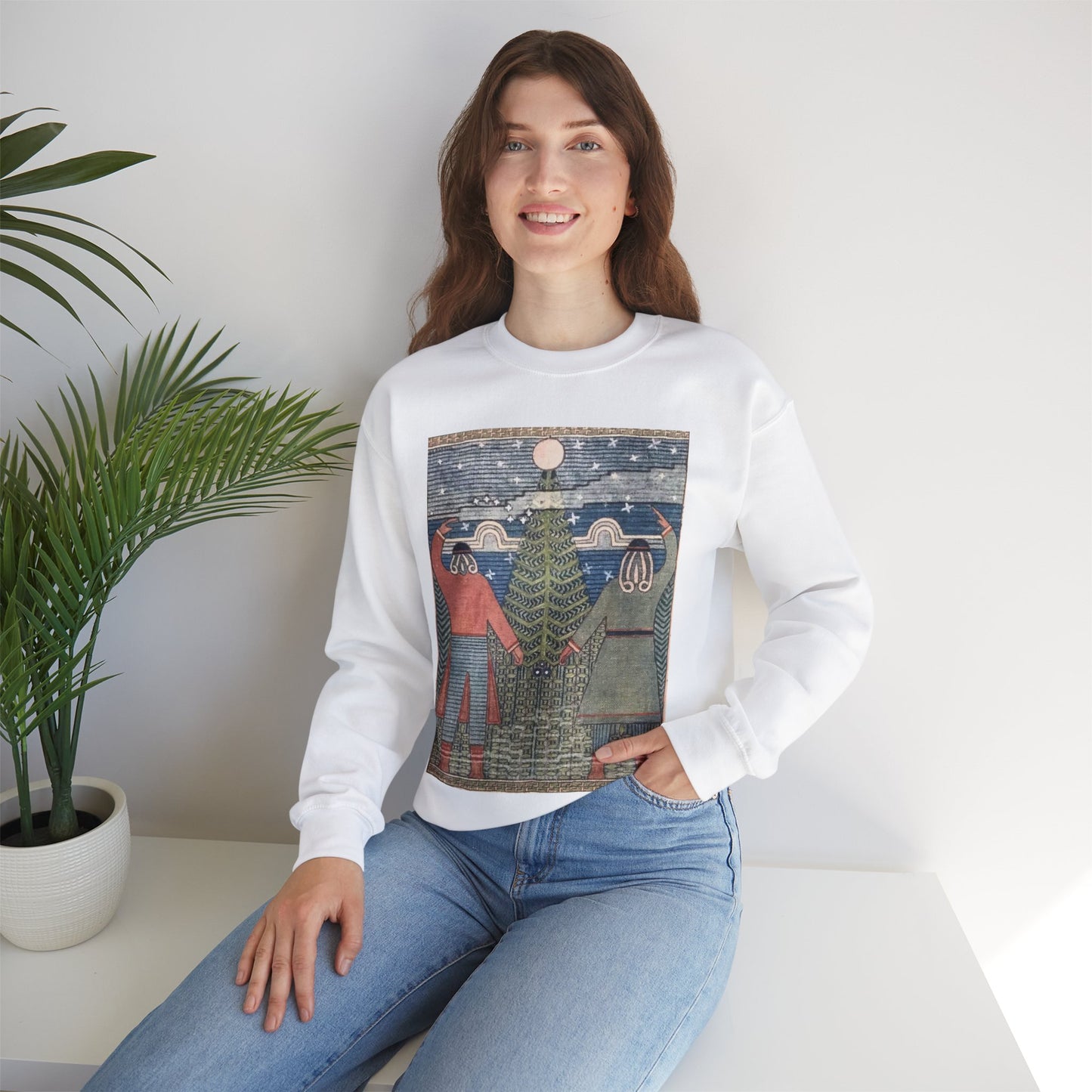 Joseph Alanen - Moonwatchers - Art nouveau public domain image White Heavy Blend Adult Crew Neck SweatShirt