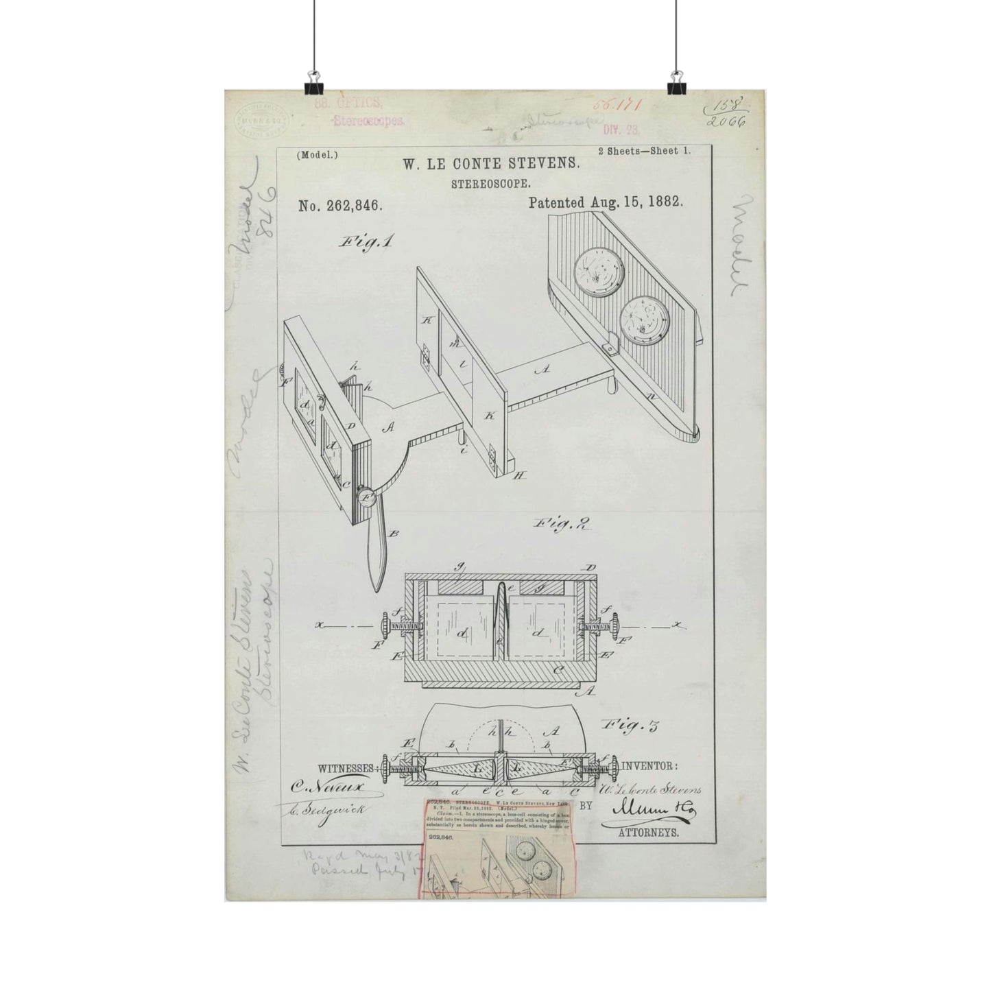 Patent drawing - for W. Le Conte Stevens' Stereoscope Public domain image High Quality Matte Wall Art Poster for Home, Office, Classroom