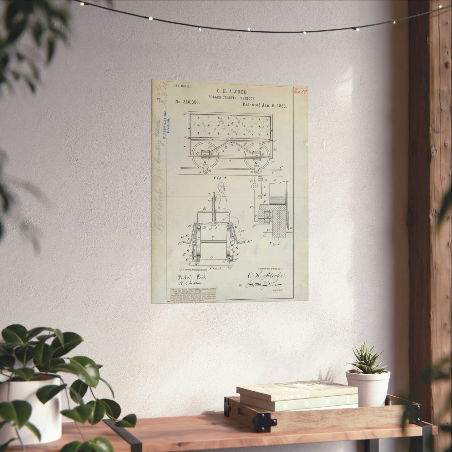 Patent Drawing of Engine - for C. H. Alcoke's Roller Coasting Vehicle Public domain image High Quality Matte Wall Art Poster for Home, Office, Classroom
