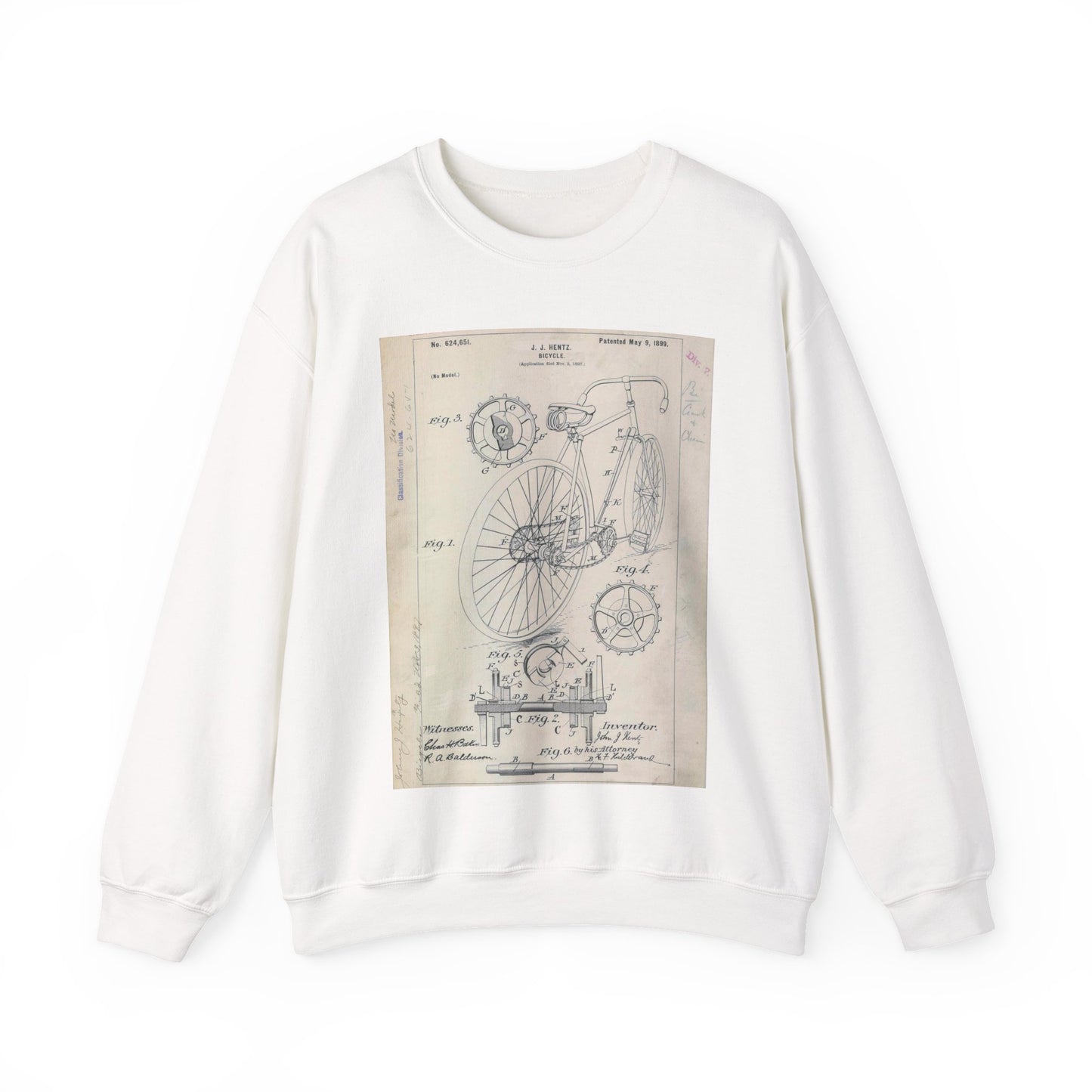 Patent drawing - for J. J. Hentz' Bicycle Public domain image White Heavy Blend Adult Crew Neck SweatShirt