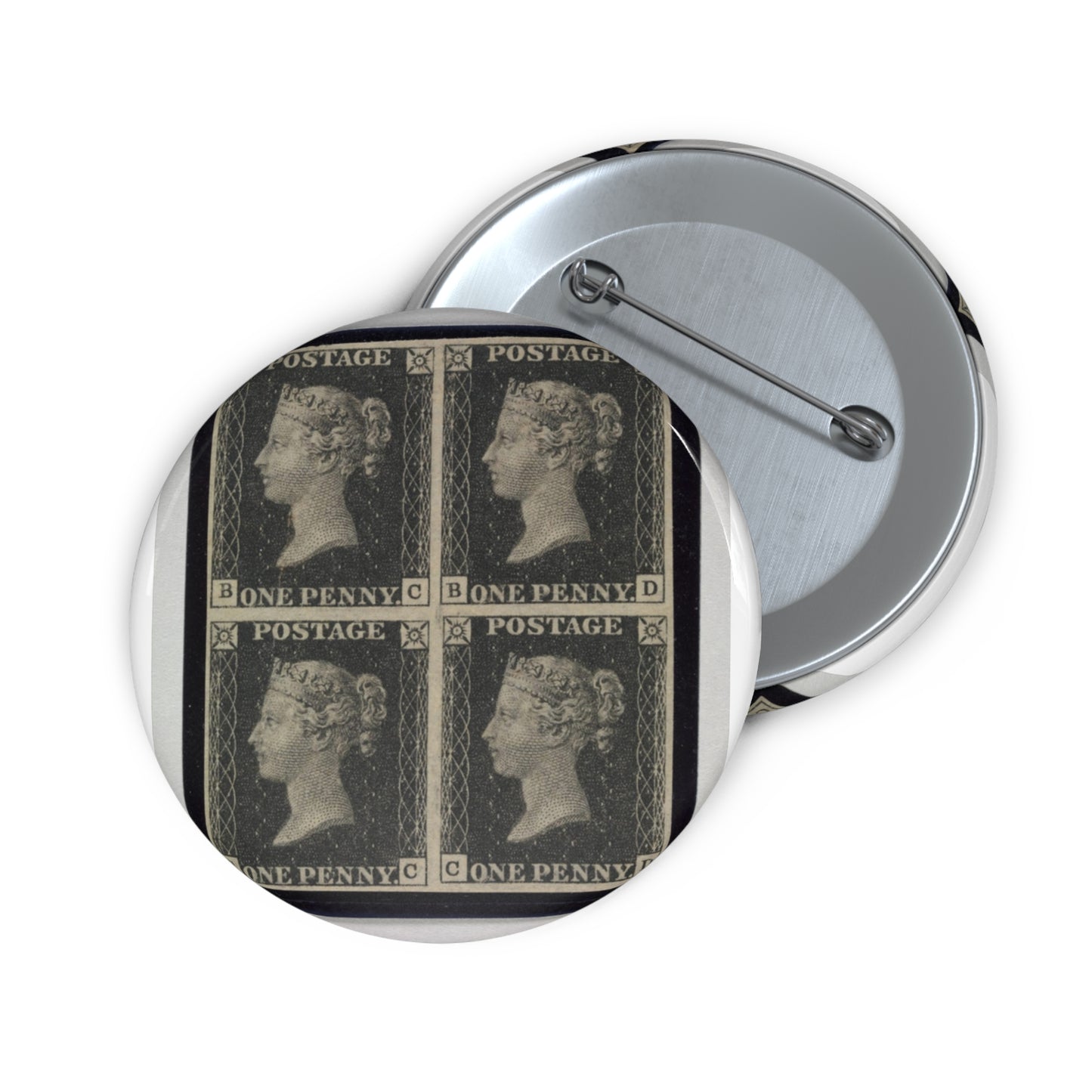 "Penny Black" postage stamps - postal stamp Pin Buttons with Crisp Design