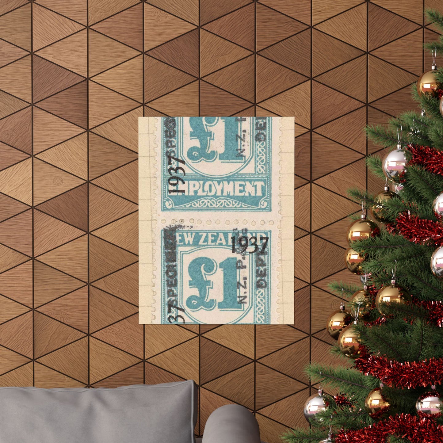Block of one pound Unemployment Relief stamps overprinted '1937' and 'Specimen' High Quality Matte Wall Art Poster for Home, Office, Classroom