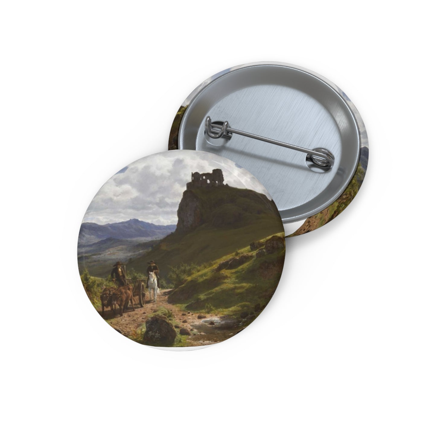 Auguste Bonheur - Les ruines du château d'Apchon Pin Buttons with Crisp Design