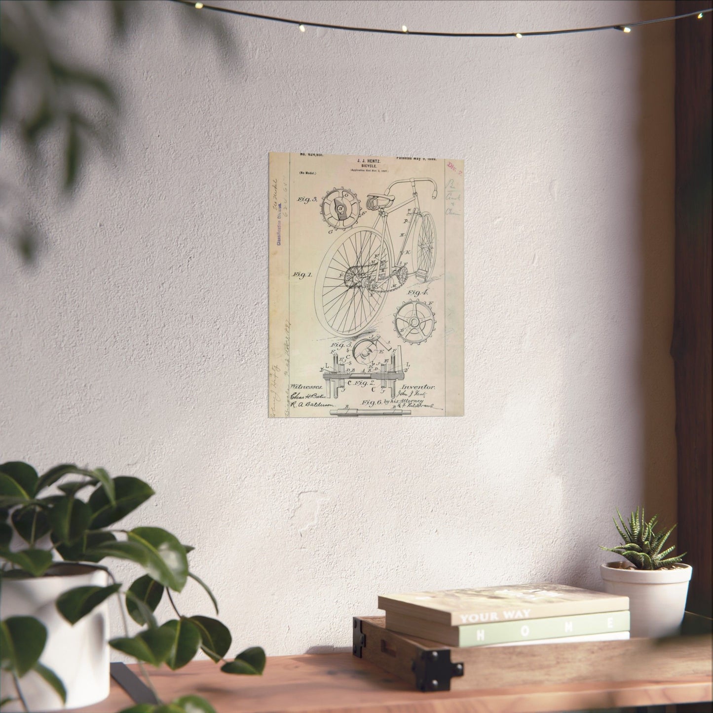 Patent drawing - for J. J. Hentz' Bicycle Public domain image High Quality Matte Wall Art Poster for Home, Office, Classroom