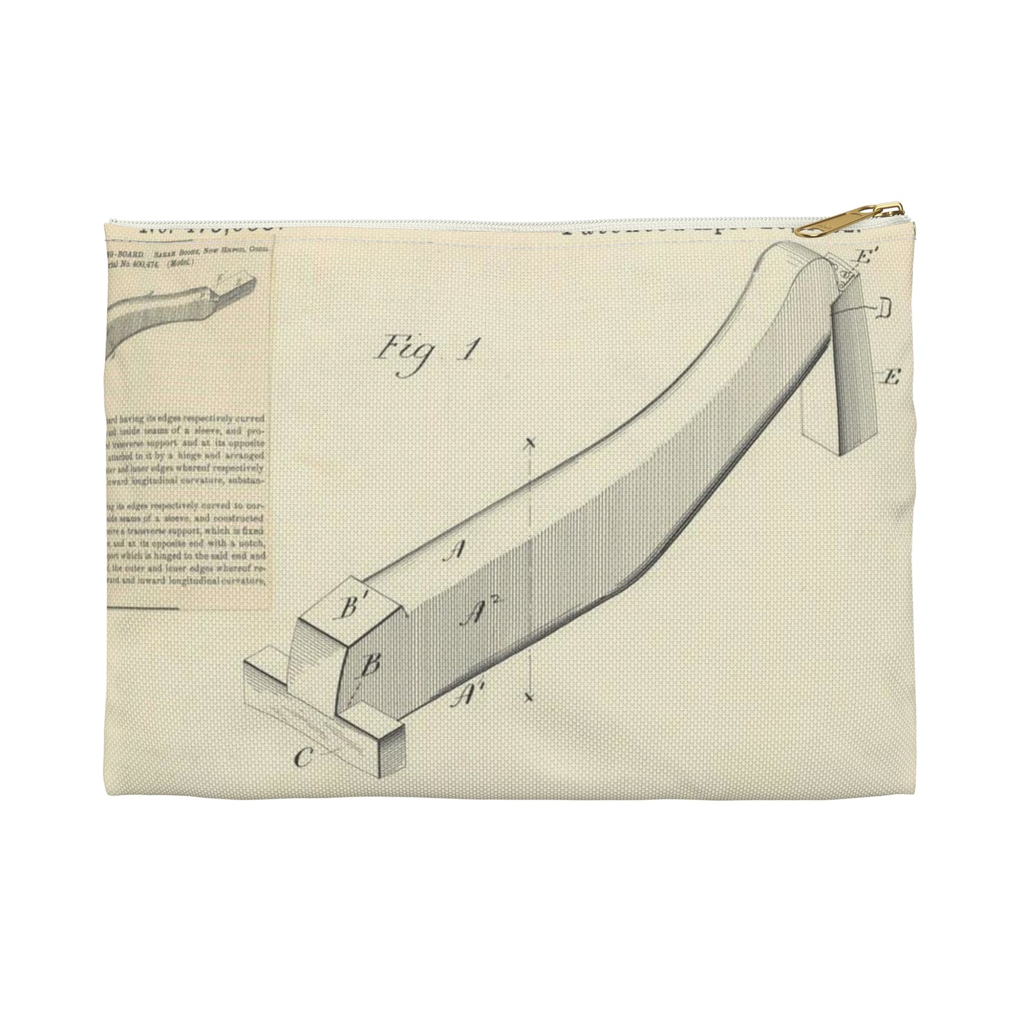 Patent drawing - for S. Boone's Ironing Board Public domain image Large Organizer Pouch with Black Zipper