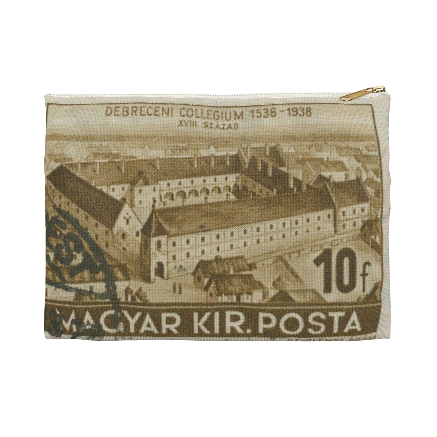 Frimärke ur Gösta Bodmans filatelistiska motivsamling, påbörjad 1950.Frimärke från Ungern, 1938. Motiv av Ungerns Universitet i Debreczen på 1700-talet. "400-årsminne: 1538-1938". Large Organizer Pouch with Black Zipper