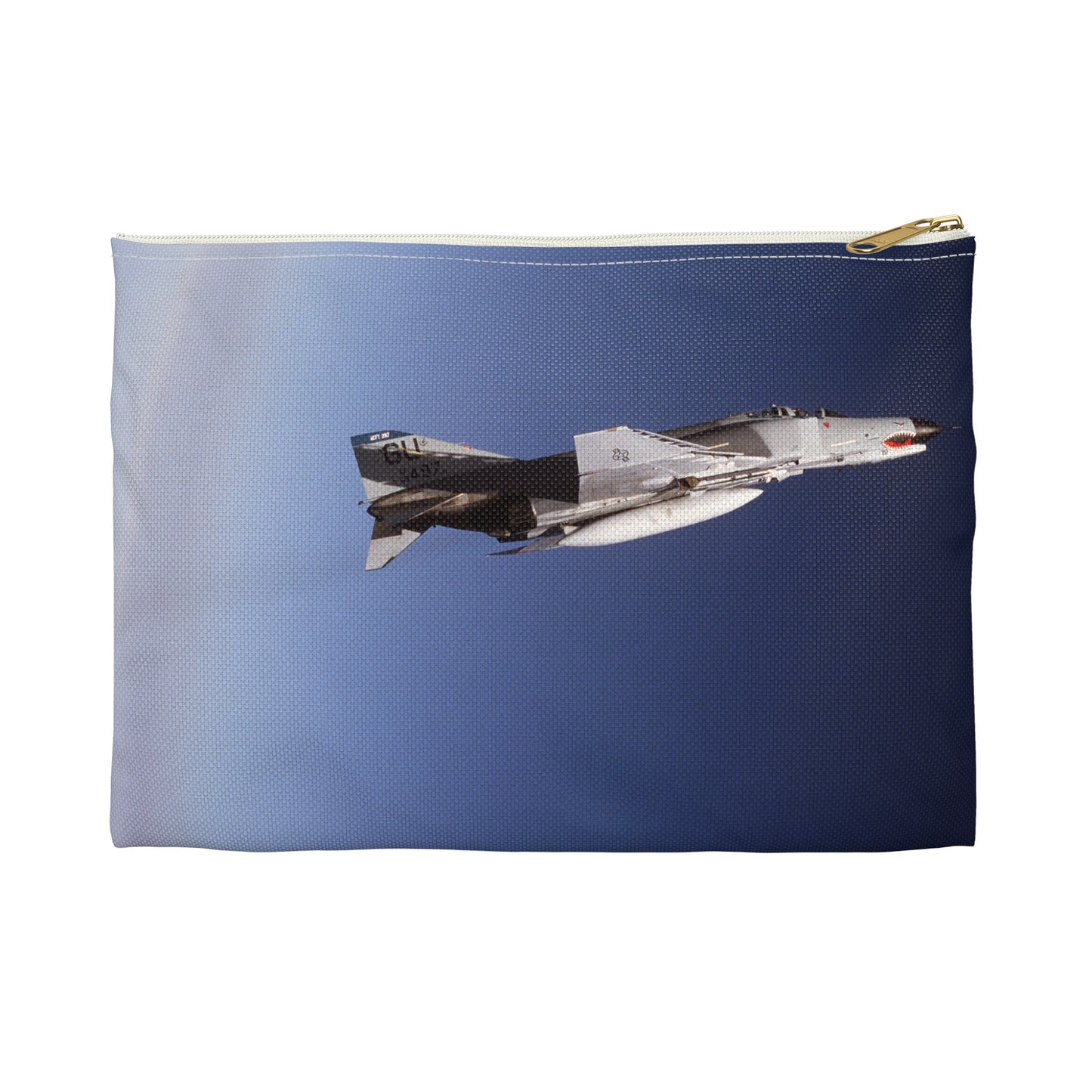 An air-to-air right side view of a 497th Tactical Fighter Squadron F-4E Phantom II aircraft in a vertical climb during Exercise TEAM SPIRIT'86. The aircraft is armed with an AIM-9 Sidewinder missile Large Organizer Pouch with Black Zipper