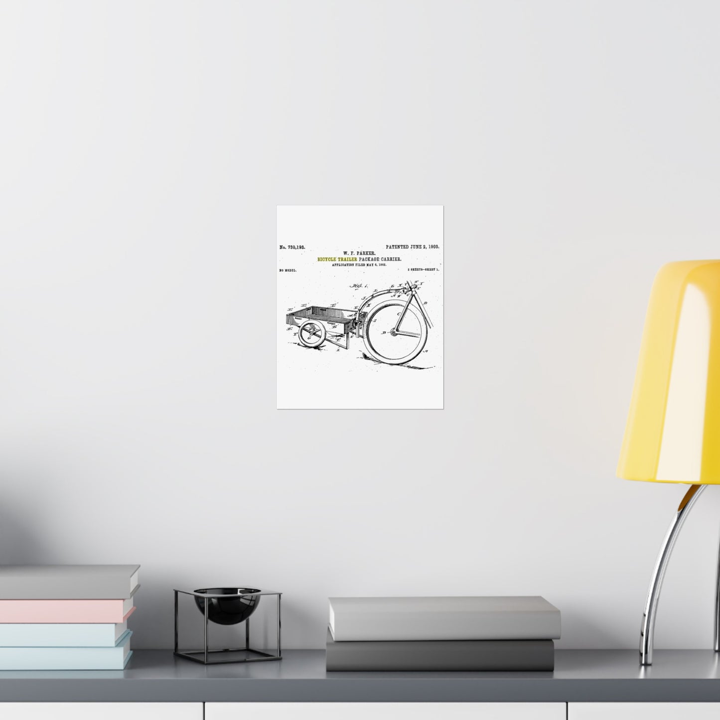 Patent Drawing of Engine - Bicycle Trailer Patent (1903) Public domain image High Quality Matte Wall Art Poster for Home, Office, Classroom
