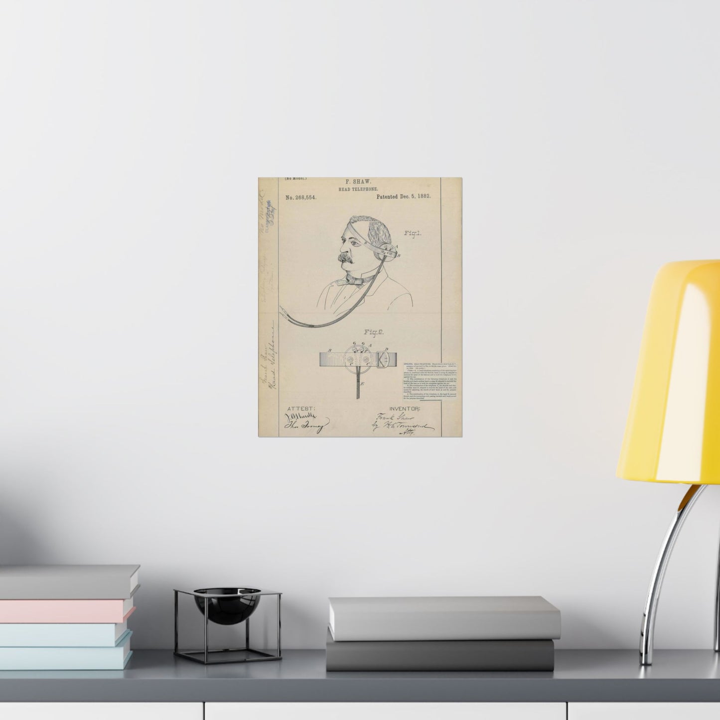 Patent drawing - for F. Shaw's Head Telephone Public domain image High Quality Matte Wall Art Poster for Home, Office, Classroom