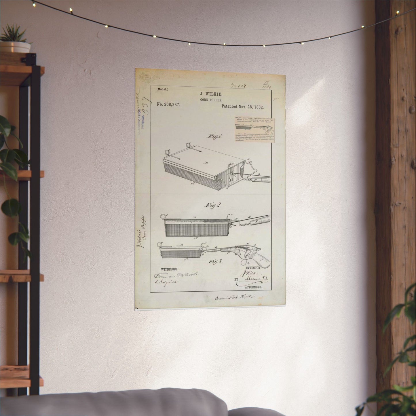 Patent Drawing of Engine - for J. Wilkie's Corn Popper Public domain image High Quality Matte Wall Art Poster for Home, Office, Classroom