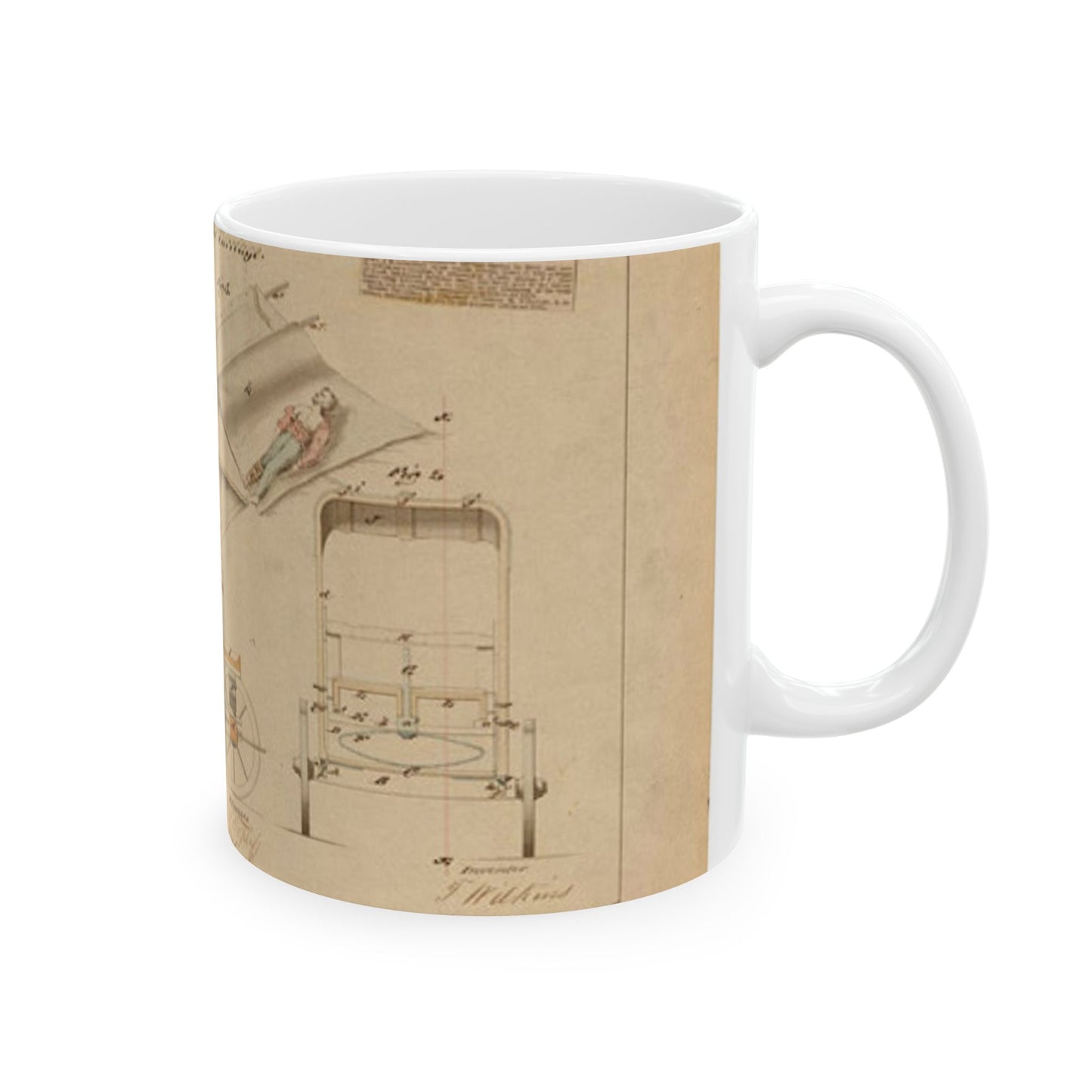 Patent drawing - Drawing of Improved Ambulance Carriage Public domain image Beautiful Novelty Ceramic Coffee Mug 11oz