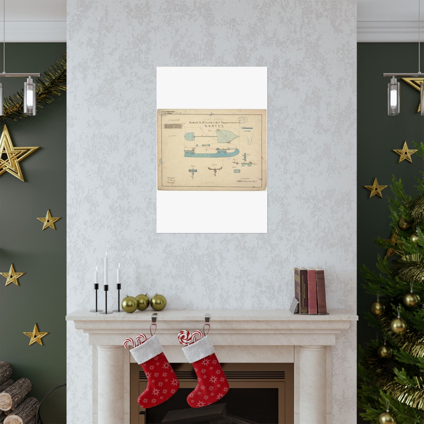 Patent drawing - Drawing of Improvement in Skates Public domain image High Quality Matte Wall Art Poster for Home, Office, Classroom