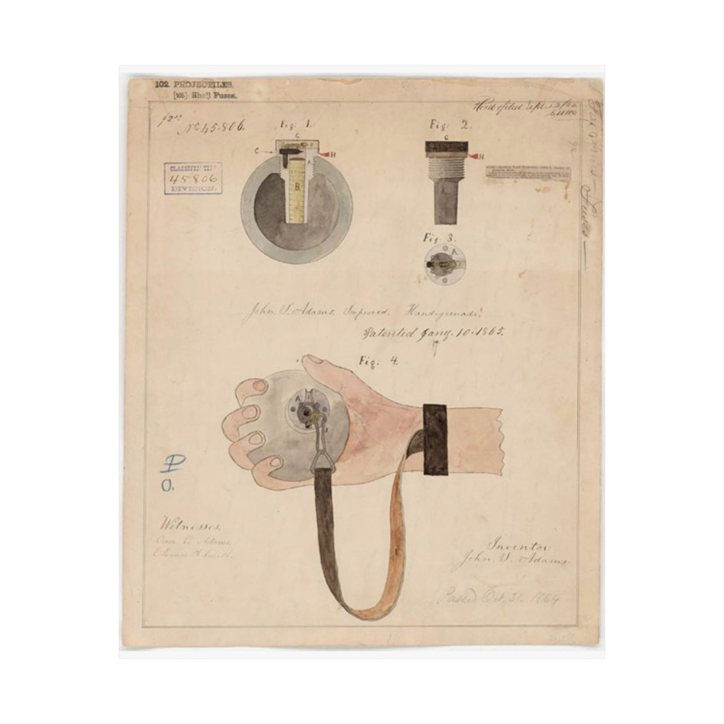 Patent drawing - Drawing of Improved Hand Grenade Public domain image High Quality Matte Wall Art Poster for Home, Office, Classroom