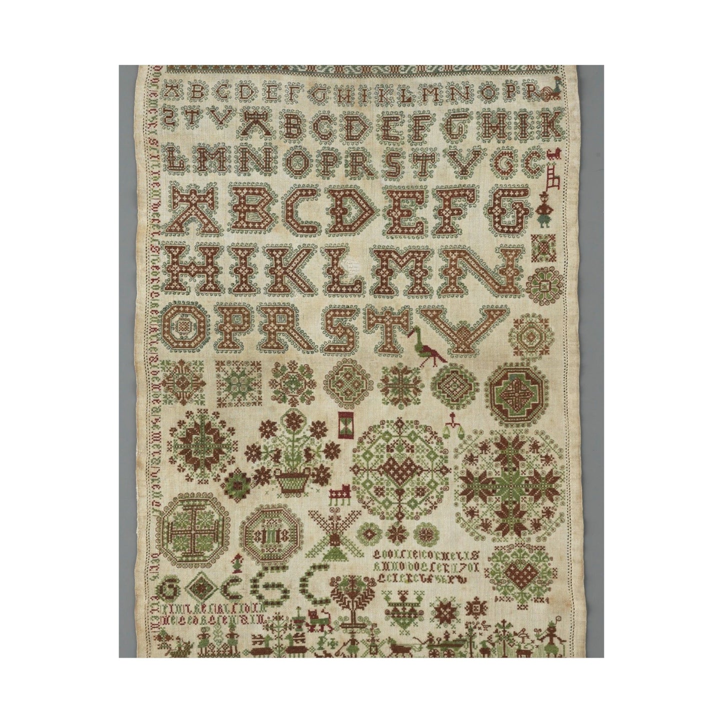 Signed and Dated Linen Sampler with Silk Embroidery High Quality Matte Wall Art Poster for Home, Office, Classroom