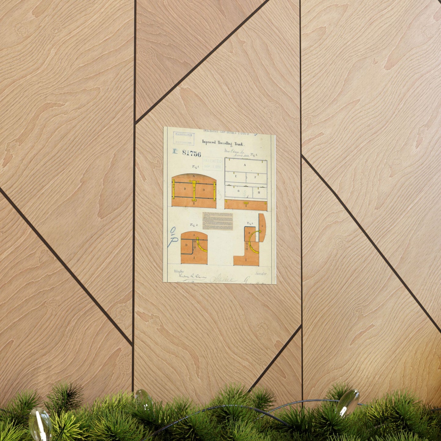 Patent drawing - Drawing of an Improved Traveling Trunk Public domain image High Quality Matte Wall Art Poster for Home, Office, Classroom
