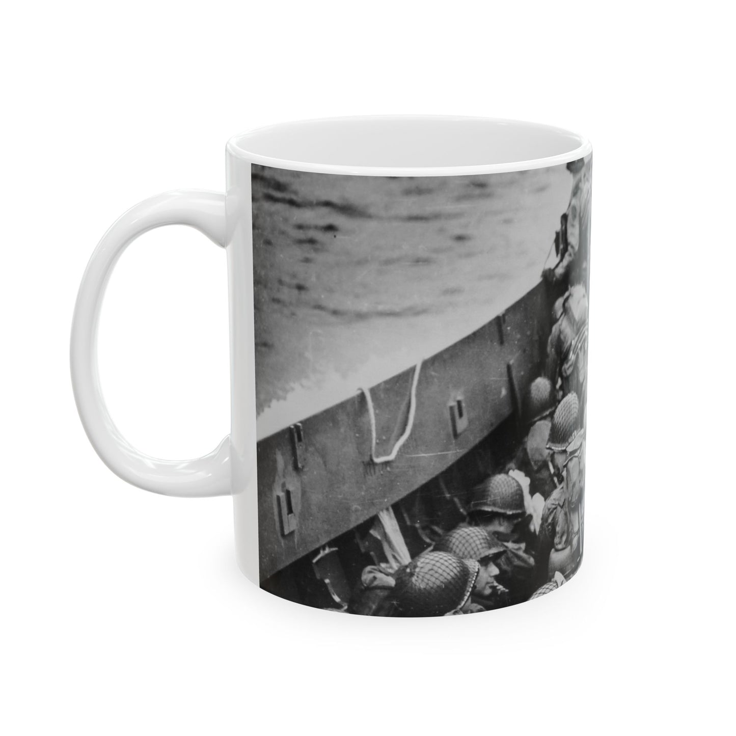 Photograph of Soldiers Crouching Behind the Bulwarks of a Coast Guard Landing Barge Beautiful Novelty Ceramic Coffee Mug 11oz