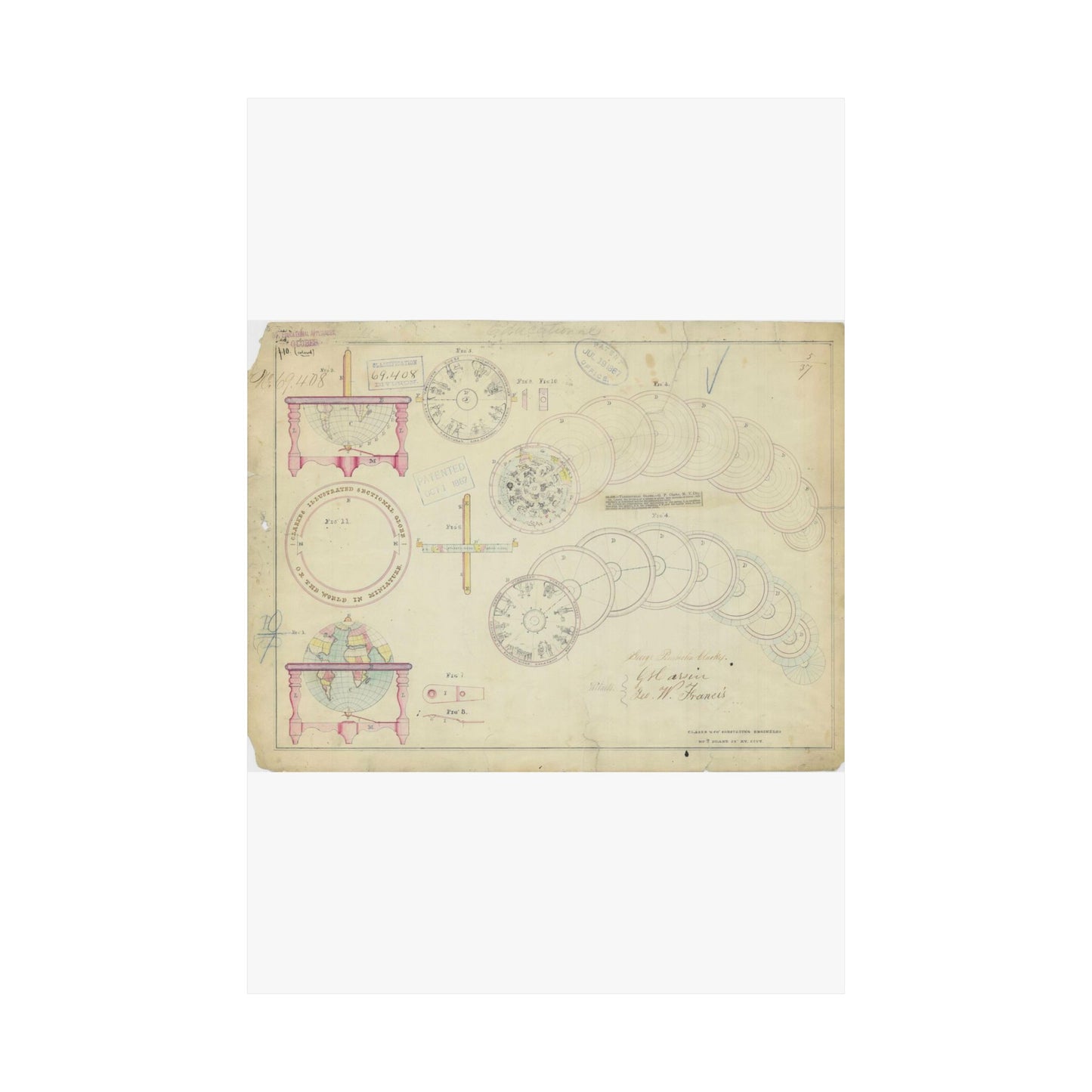 Patent drawing - Drawing of a Terrestrial Globe Public domain image High Quality Matte Wall Art Poster for Home, Office, Classroom