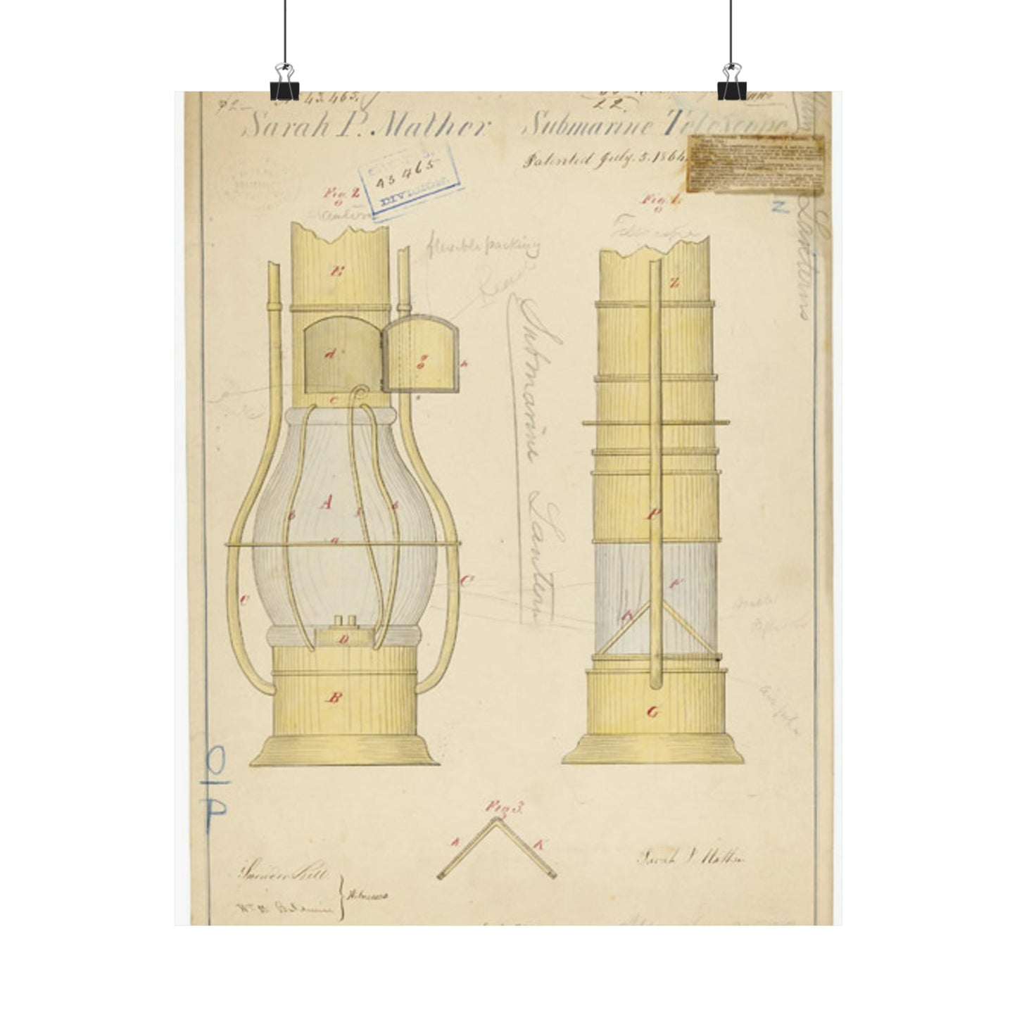 Patent drawing - Drawing of Submarine Telescope Public domain image High Quality Matte Wall Art Poster for Home, Office, Classroom
