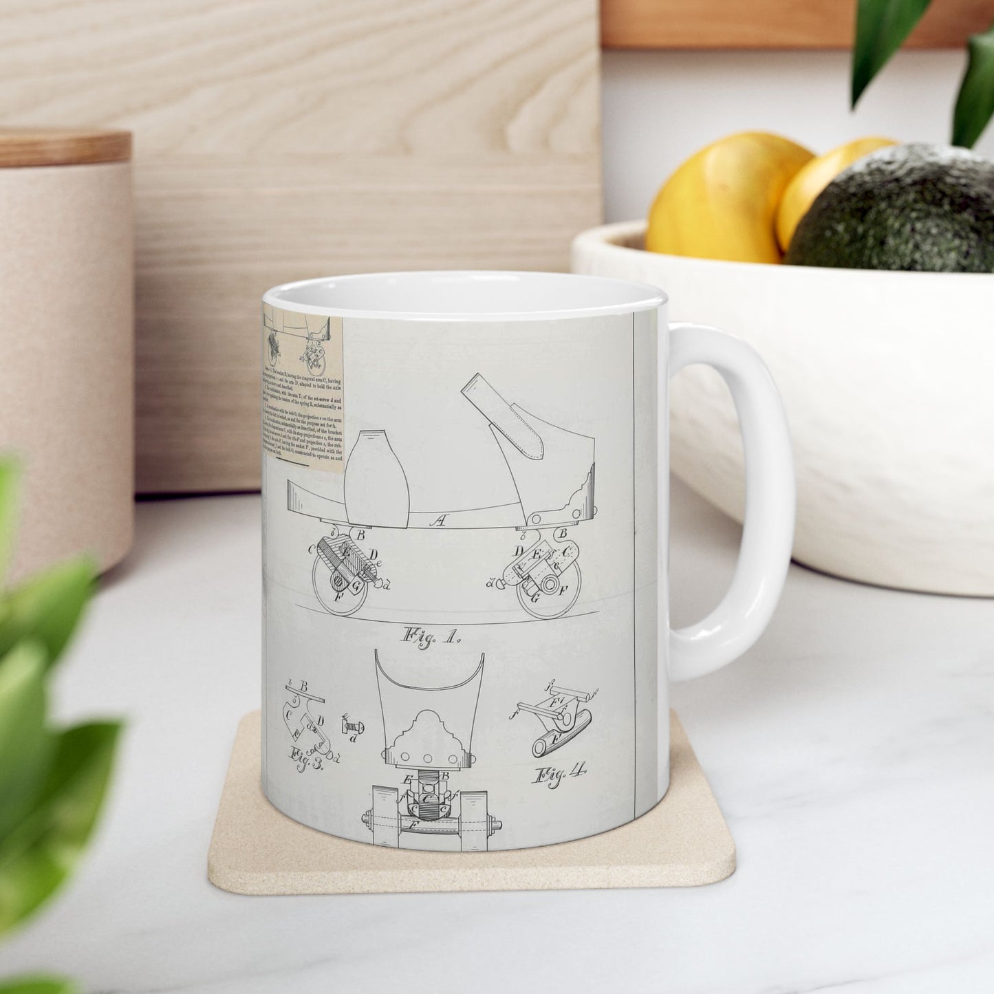 Patent drawing - for F. A. Combes' Roller Skate Public domain image Beautiful Novelty Ceramic Coffee Mug 11oz