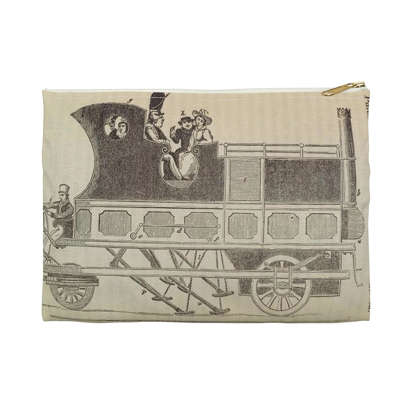 Patent Drawing of Engine - Patent steam coach, by the late Mr. David Gordon Public domain image Large Organizer Pouch with Black Zipper