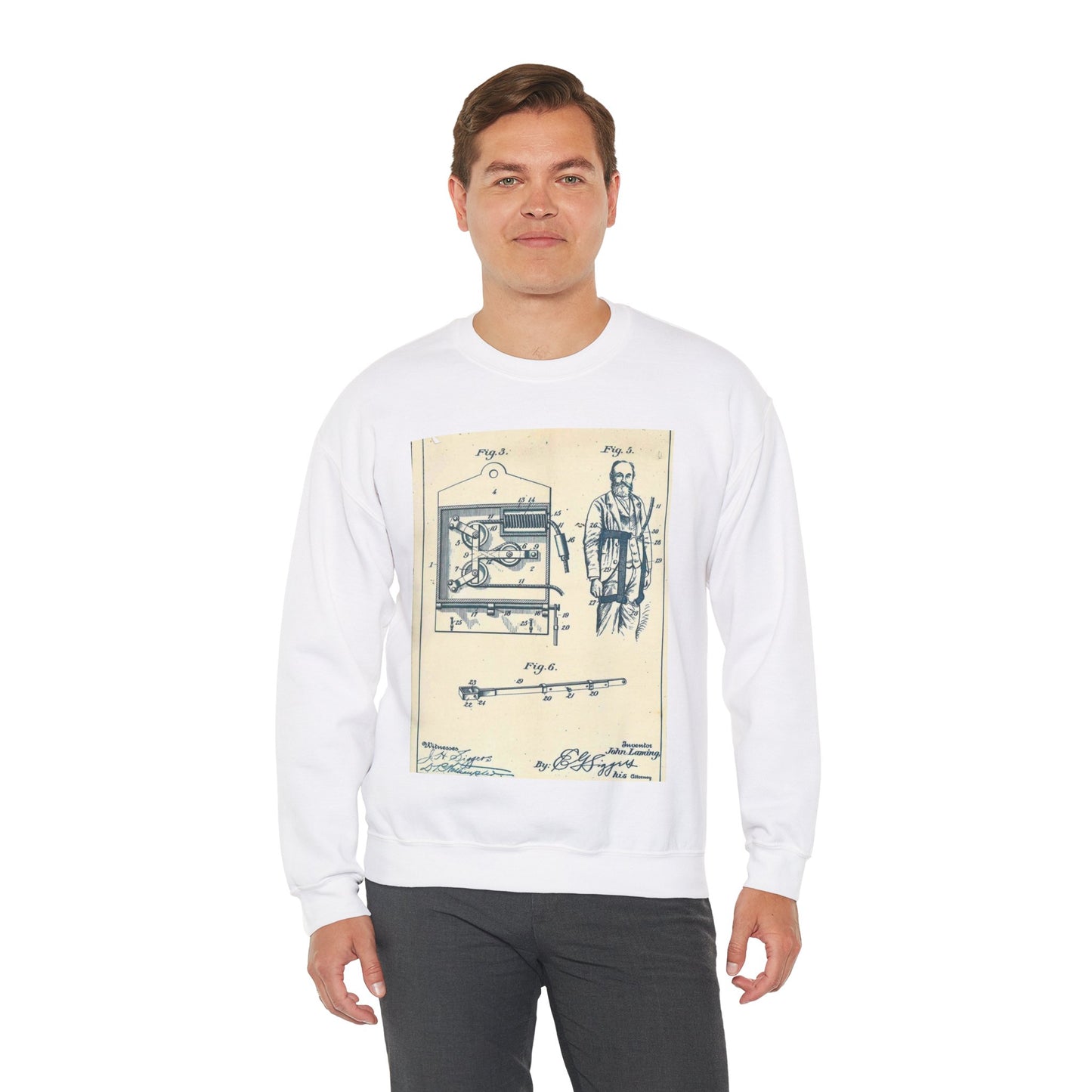 Patent Case File No. 630,902, Fire Escape, Inventor- John Laming - DPLA - 86fd3ca465dbd3fd9720fd06f826af5c (page 14) White Heavy Blend Adult Crew Neck SweatShirt