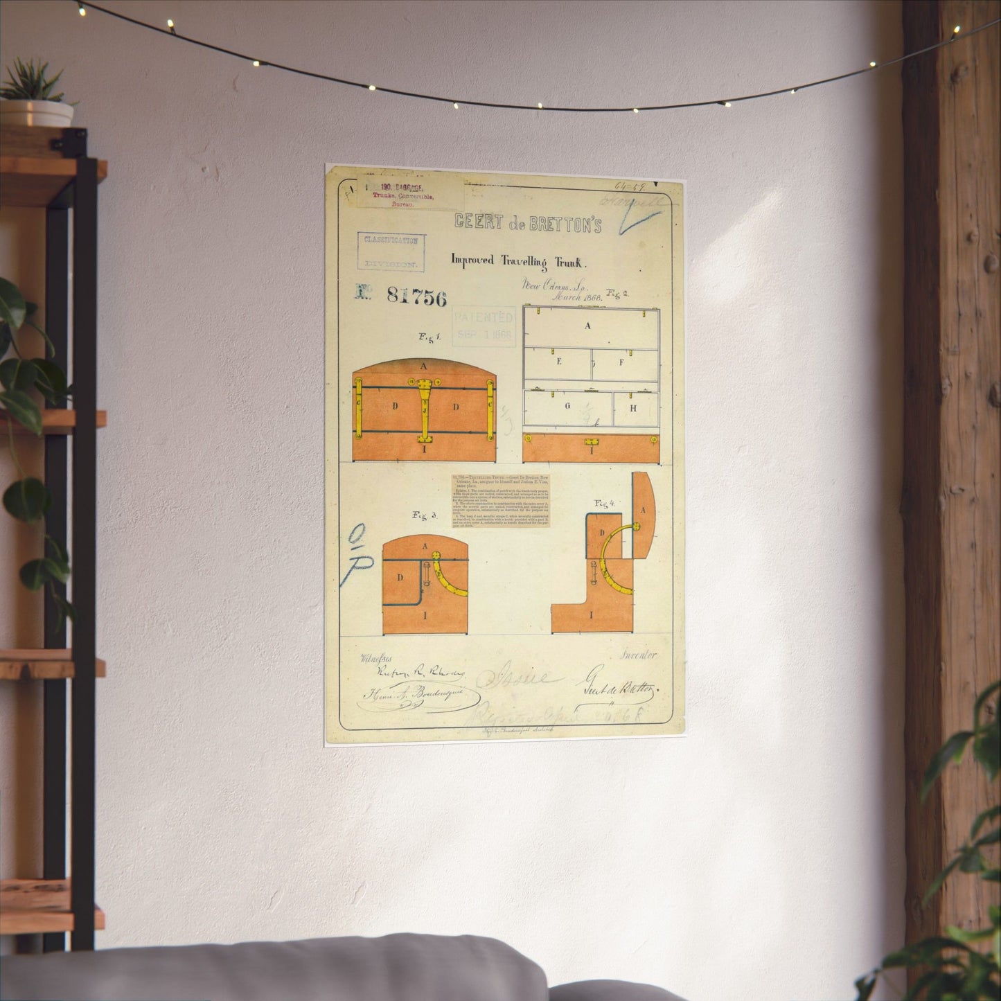 Patent drawing - Drawing of an Improved Traveling Trunk Public domain image High Quality Matte Wall Art Poster for Home, Office, Classroom