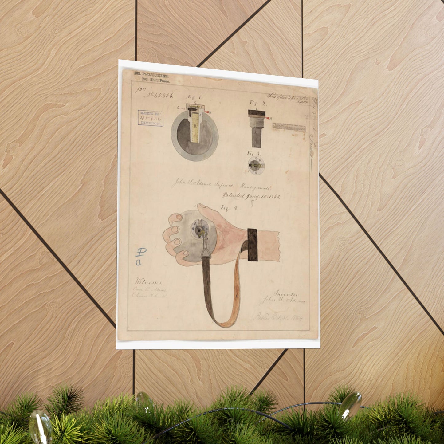 Patent drawing - Drawing of Improved Hand Grenade Public domain image High Quality Matte Wall Art Poster for Home, Office, Classroom