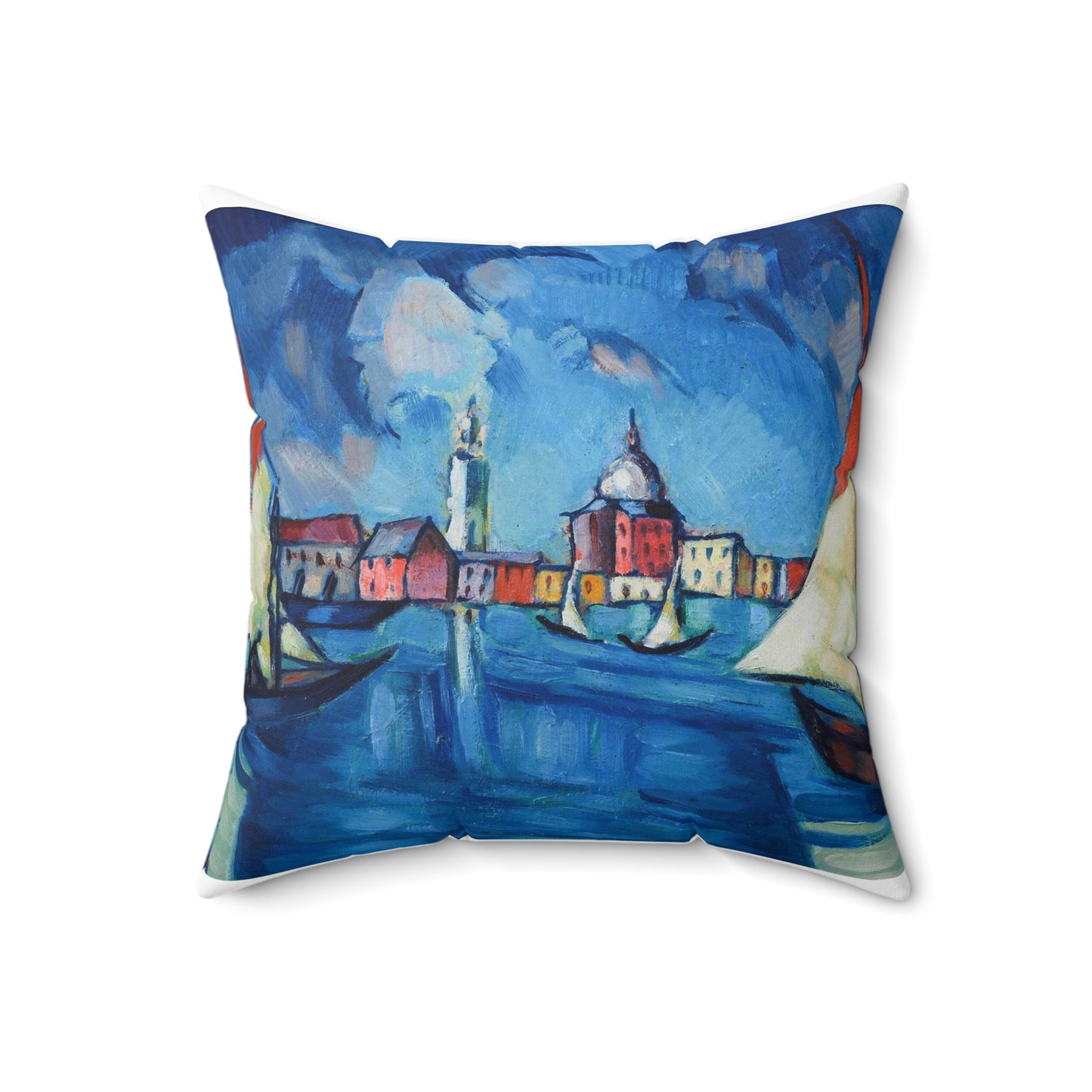 Magi veneetsia - A painting of boats in a harbor with buildings in the background Decorative Accent Square Pillow