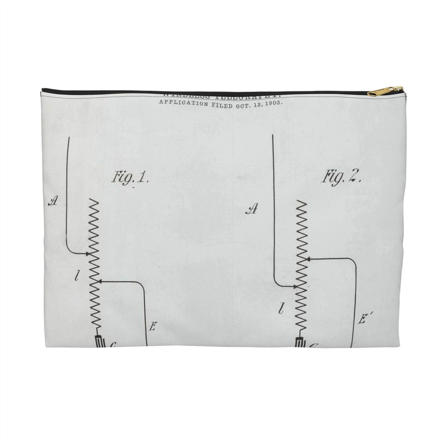 Patent drawing - for G. Marconi's Wireless Telegraphy Public domain image Large Organizer Pouch with Black Zipper