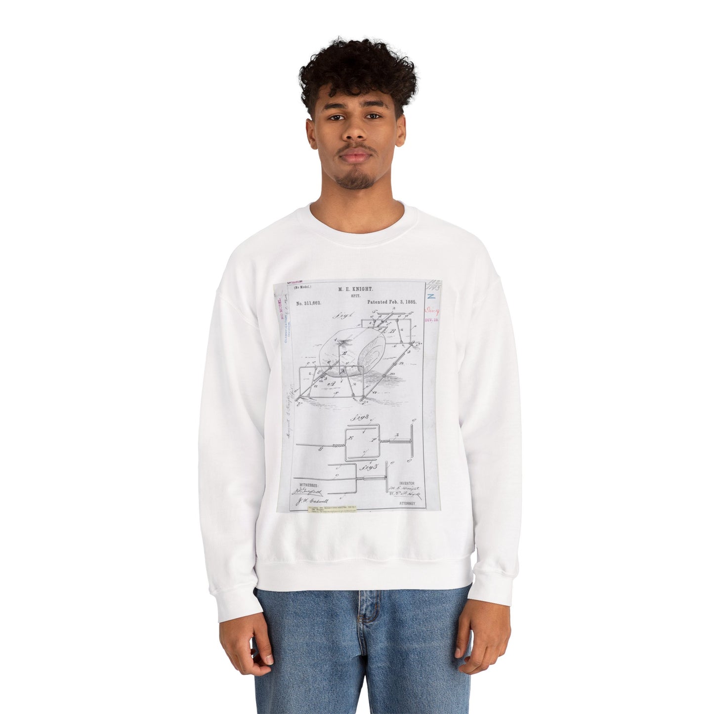 Patent drawing - for M. E. Knight's Spit Public domain image White Heavy Blend Adult Crew Neck SweatShirt