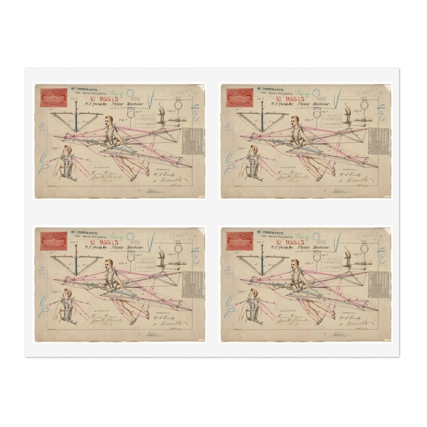 Patent drawing - for a Flying Machine Public domain image Laminated UV Protective Vinyl Stickers