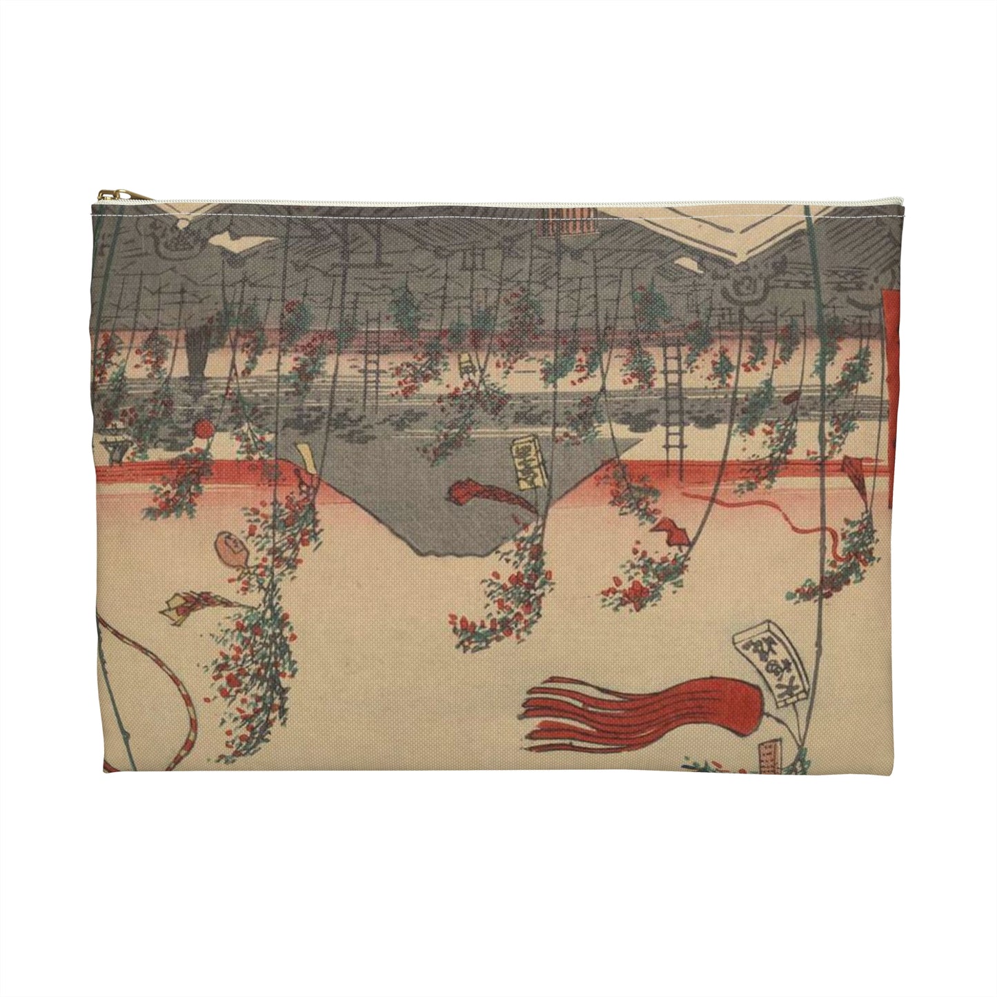 Gajō icchō, Ando Hiroshige - Public domain portrait drawing Large Organizer Pouch with Black Zipper